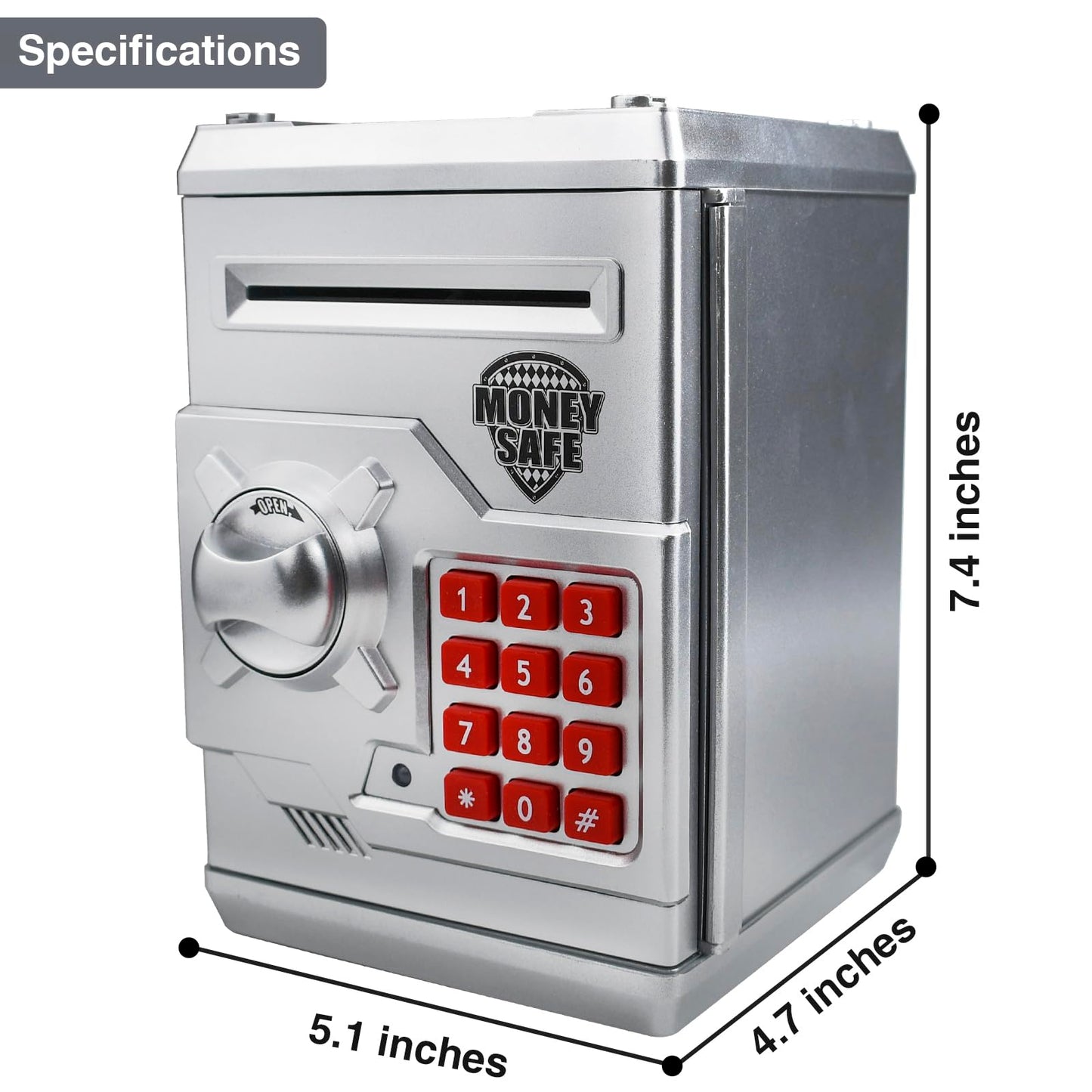 HUSAN Piggy Bank for Kids - Password-Protected Electronic Coin Bank (Silver)