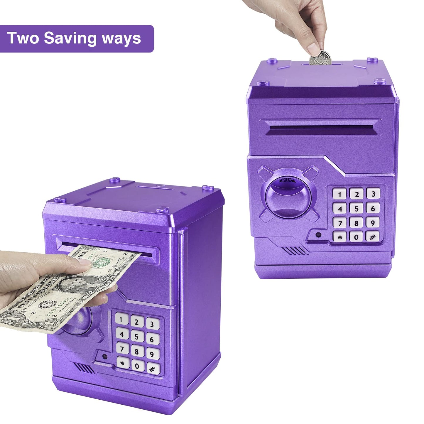 HUSAN Piggy Bank with 4-Digit Password – Secure Kids Coin Bank (Purple Gold)