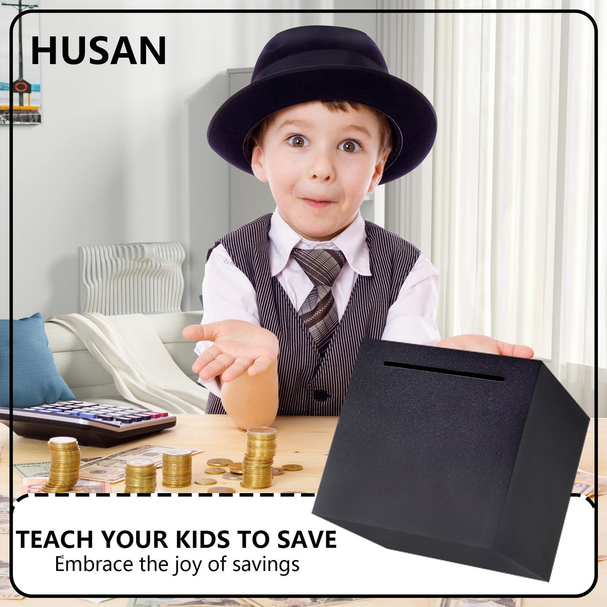 HUSAN Piggy Bank – Unbreakable Stainless Steel Break-to-Open, 4.72-Inch Black (Adults & Kids)