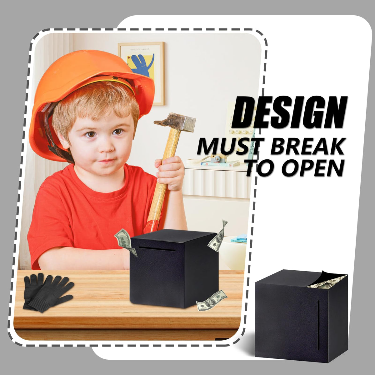 HUSAN Piggy Bank – Unbreakable Stainless Steel Break-to-Open, 4.72-Inch Black (Adults & Kids)