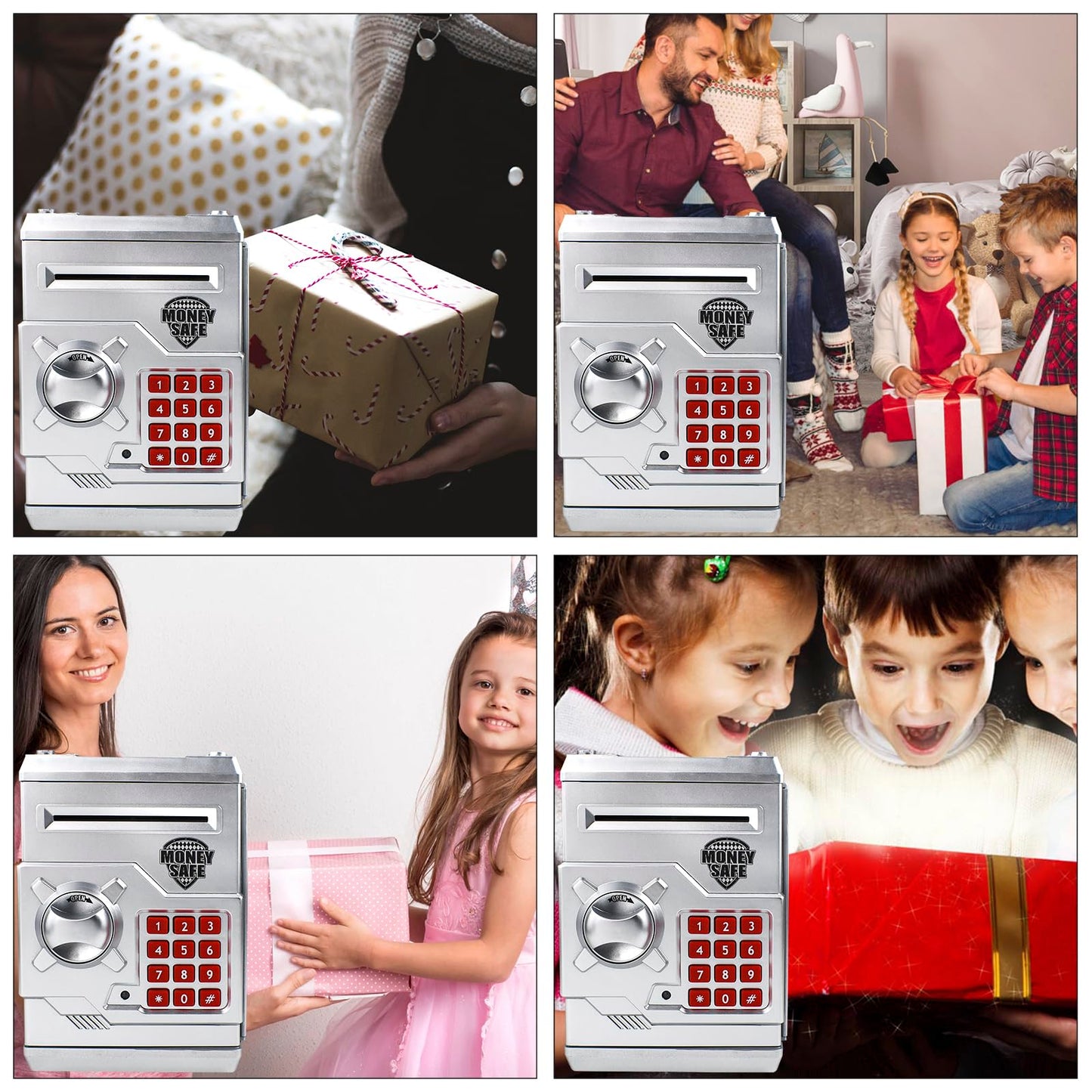 HUSAN Piggy Bank for Kids - Password-Protected Electronic Coin Bank (Silver)