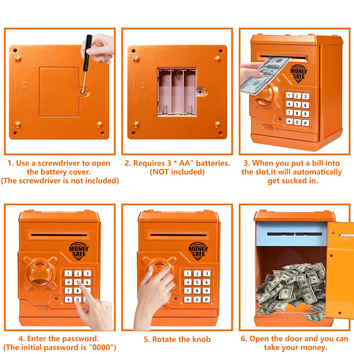 HUSAN Piggy Bank for Kids - Electronic Password Lock Coin Bank (Orange)