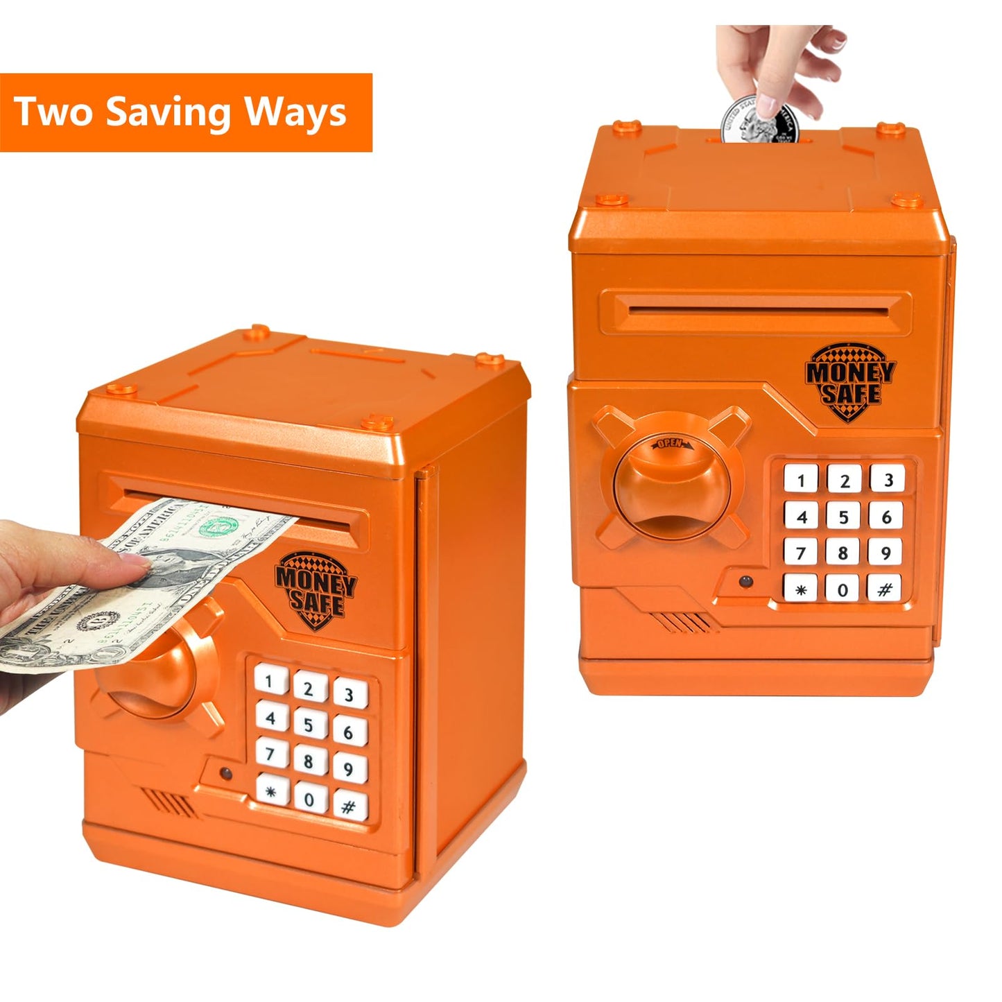 HUSAN Piggy Bank for Kids - Electronic Password Lock Coin Bank (Orange)