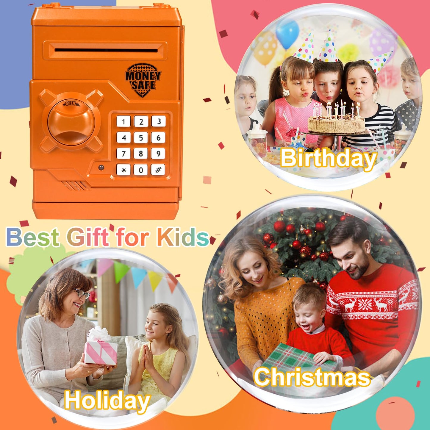 HUSAN Piggy Bank for Kids - Electronic Password Lock Coin Bank (Orange)