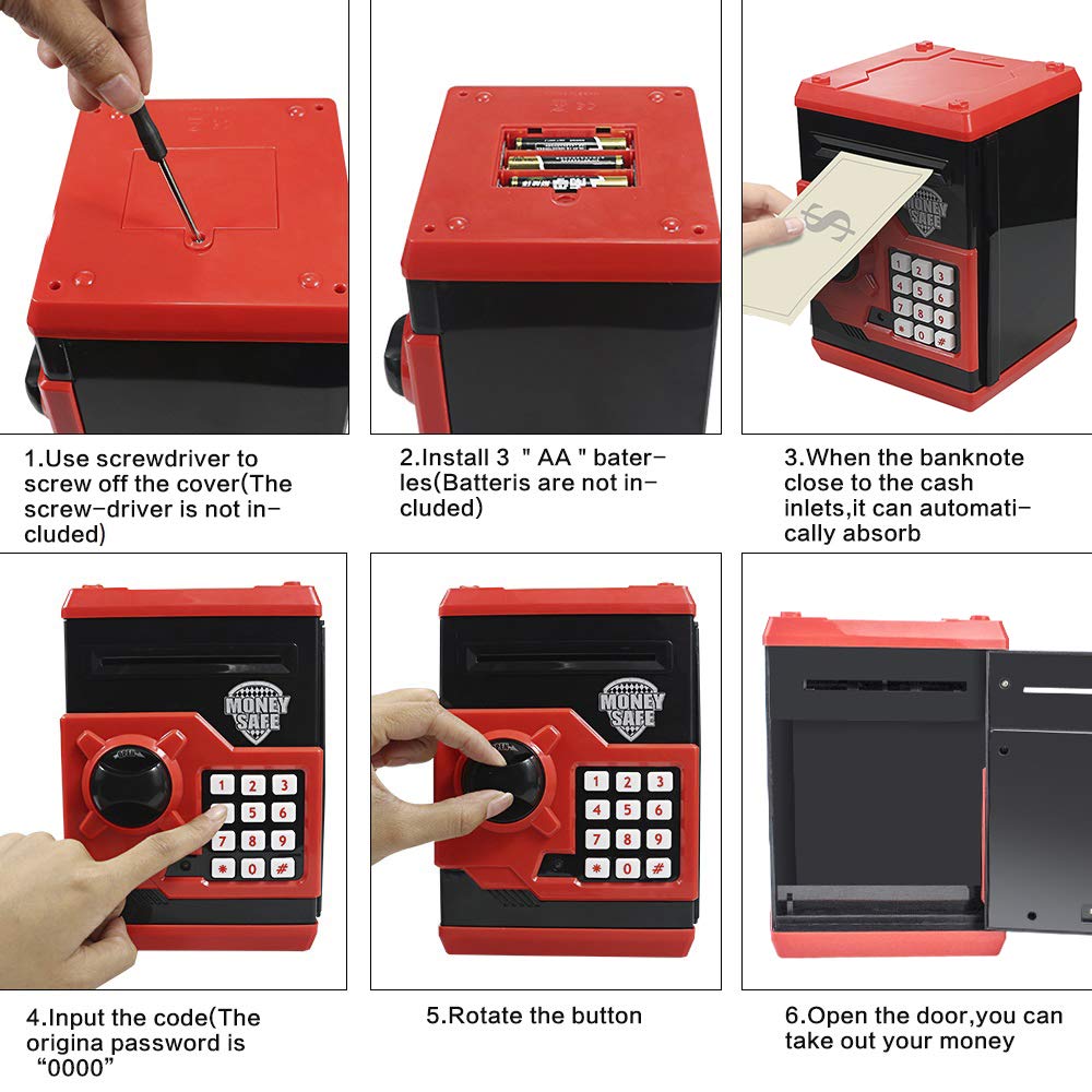 HUSAN Piggy Bank for Kids – Electronic Password Lock Money Bank with Coin and Cash Saving
