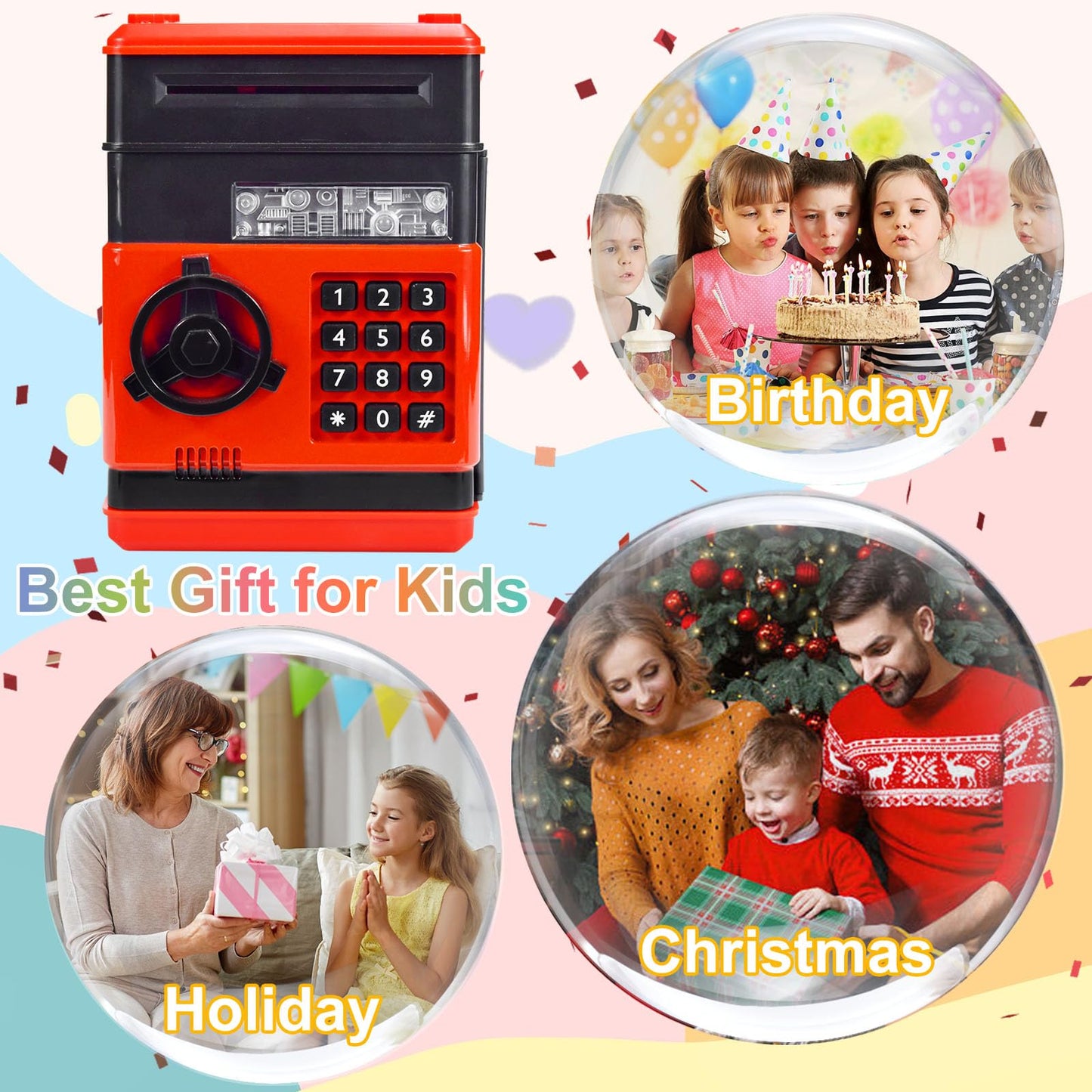 HUSAN Piggy Bank – Electronic Password-Locked Money Box for Kids (Red/Black)