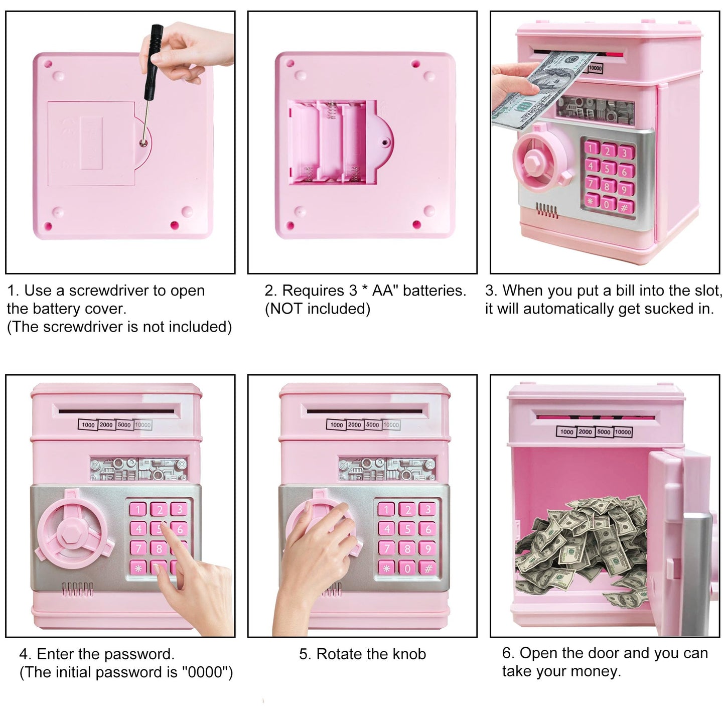 HUSAN Piggy Bank for Kids - Electronic Password Lock Money Box (Light Pink)