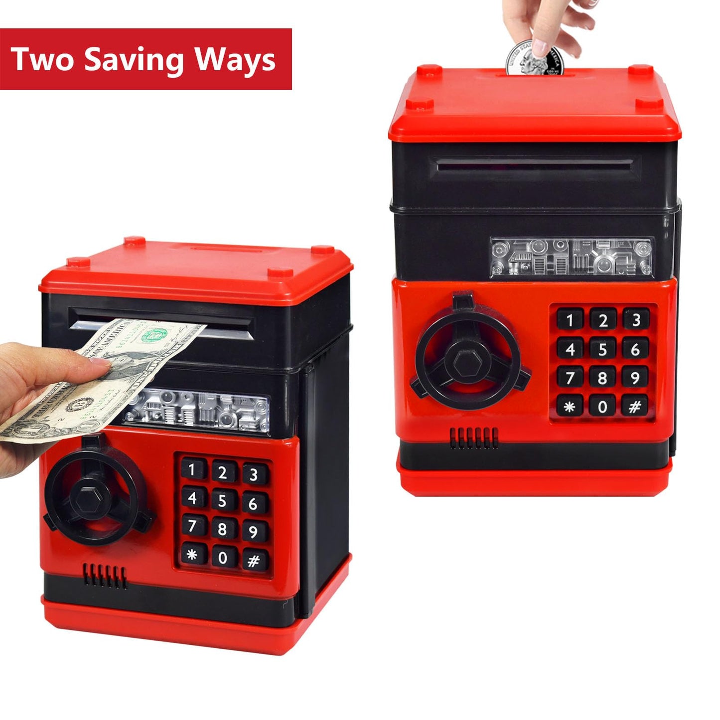 HUSAN Piggy Bank – Electronic Password-Locked Money Box for Kids (Red/Black)