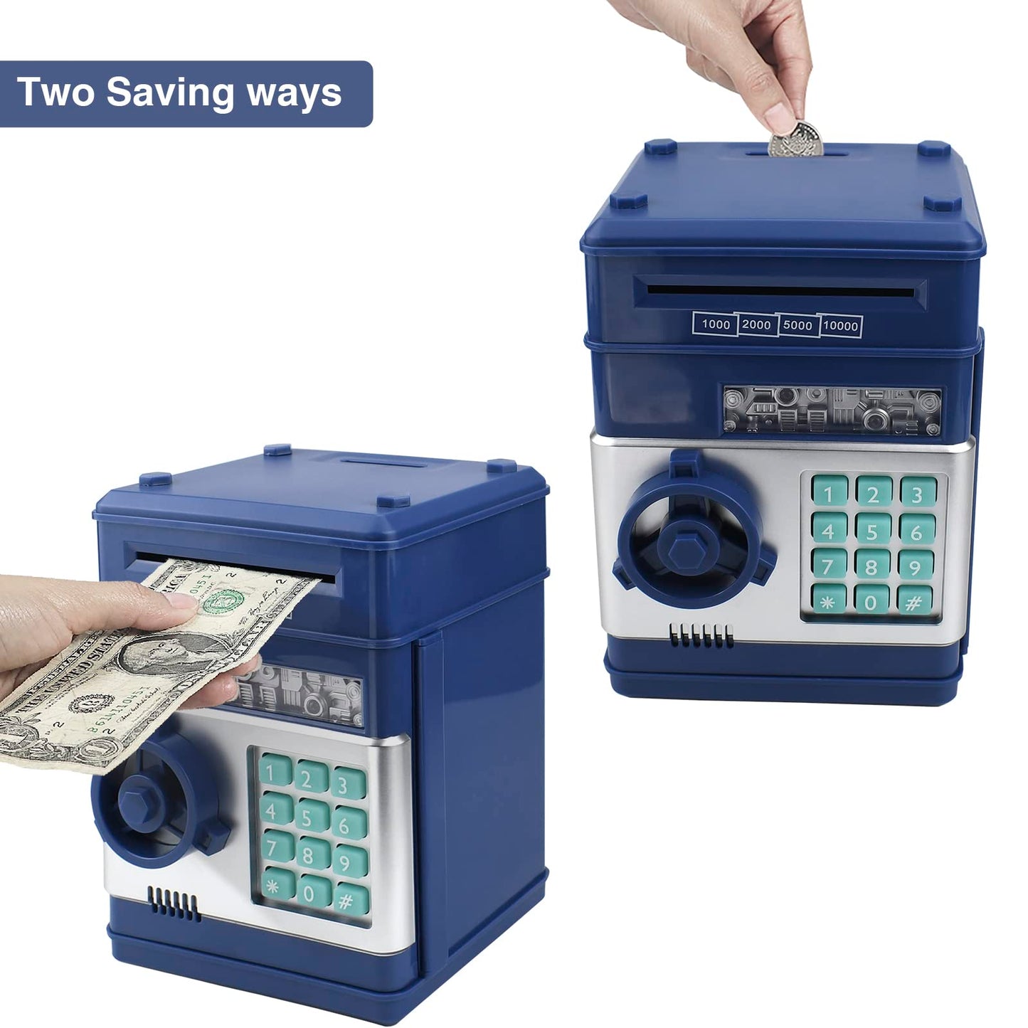HUSAN Piggy Banks for Kids – Password-Protected Electronic Coin Bank (Grey-Blue)