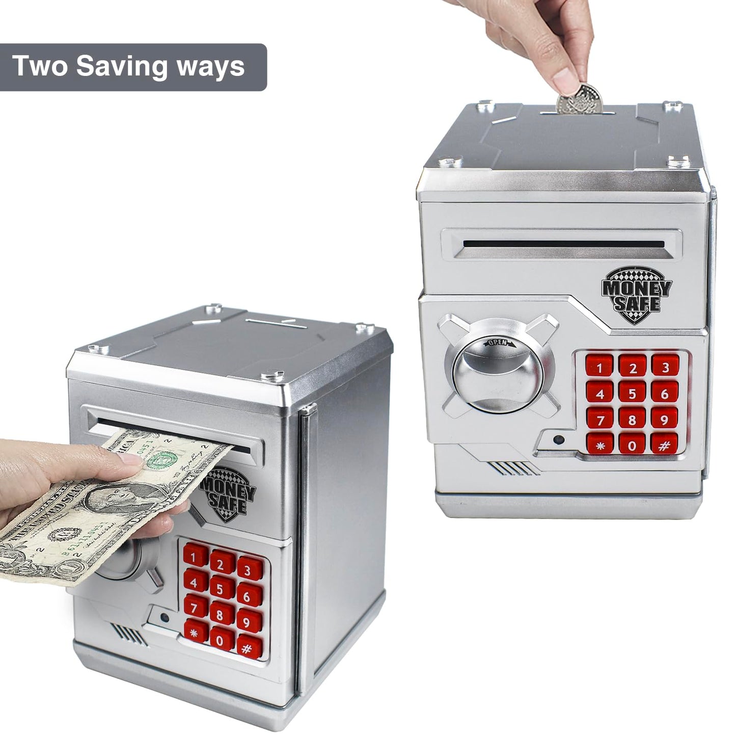 HUSAN Piggy Bank for Kids - Password-Protected Electronic Coin Bank (Silver)