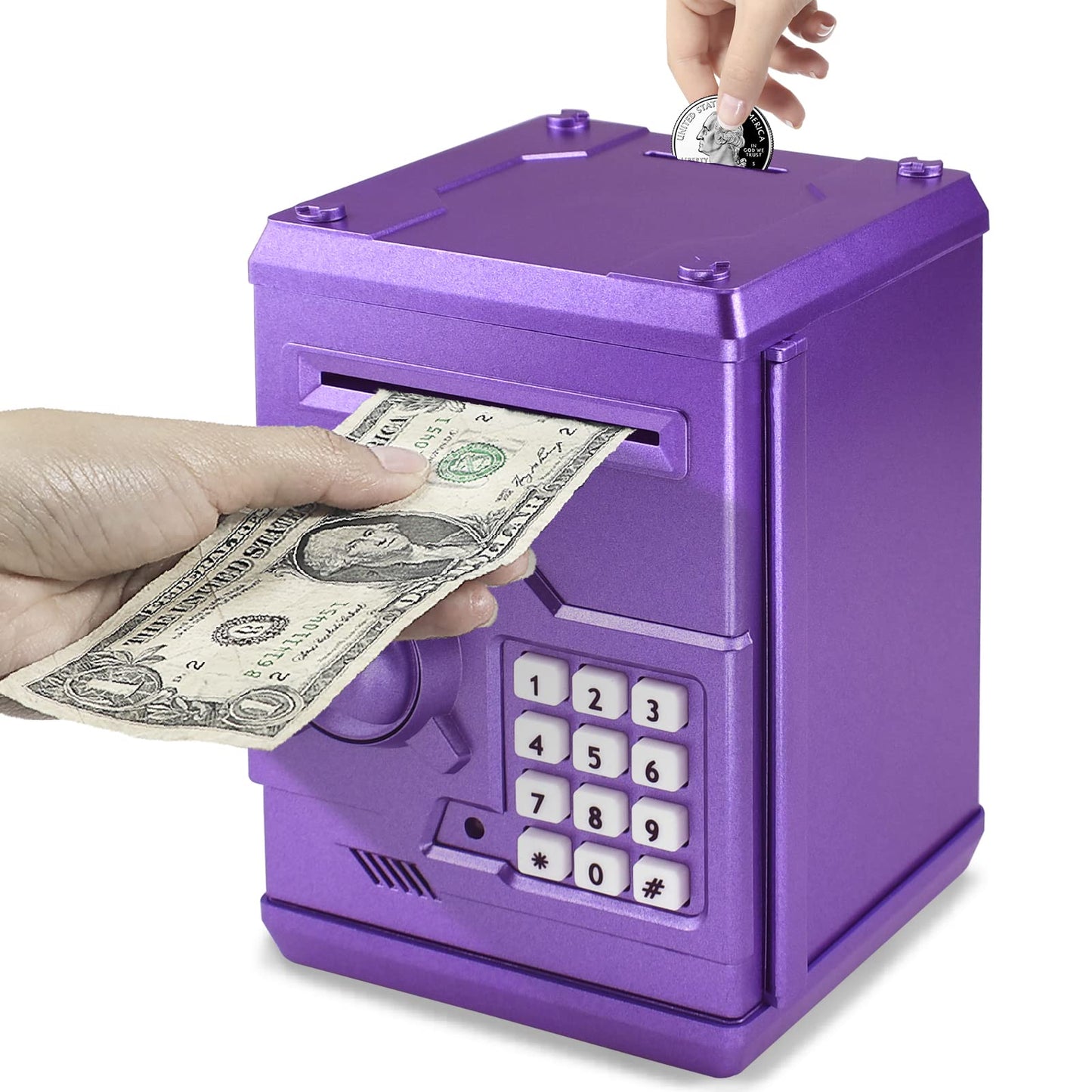 HUSAN Piggy Bank with 4-Digit Password – Secure Kids Coin Bank (Purple Gold)