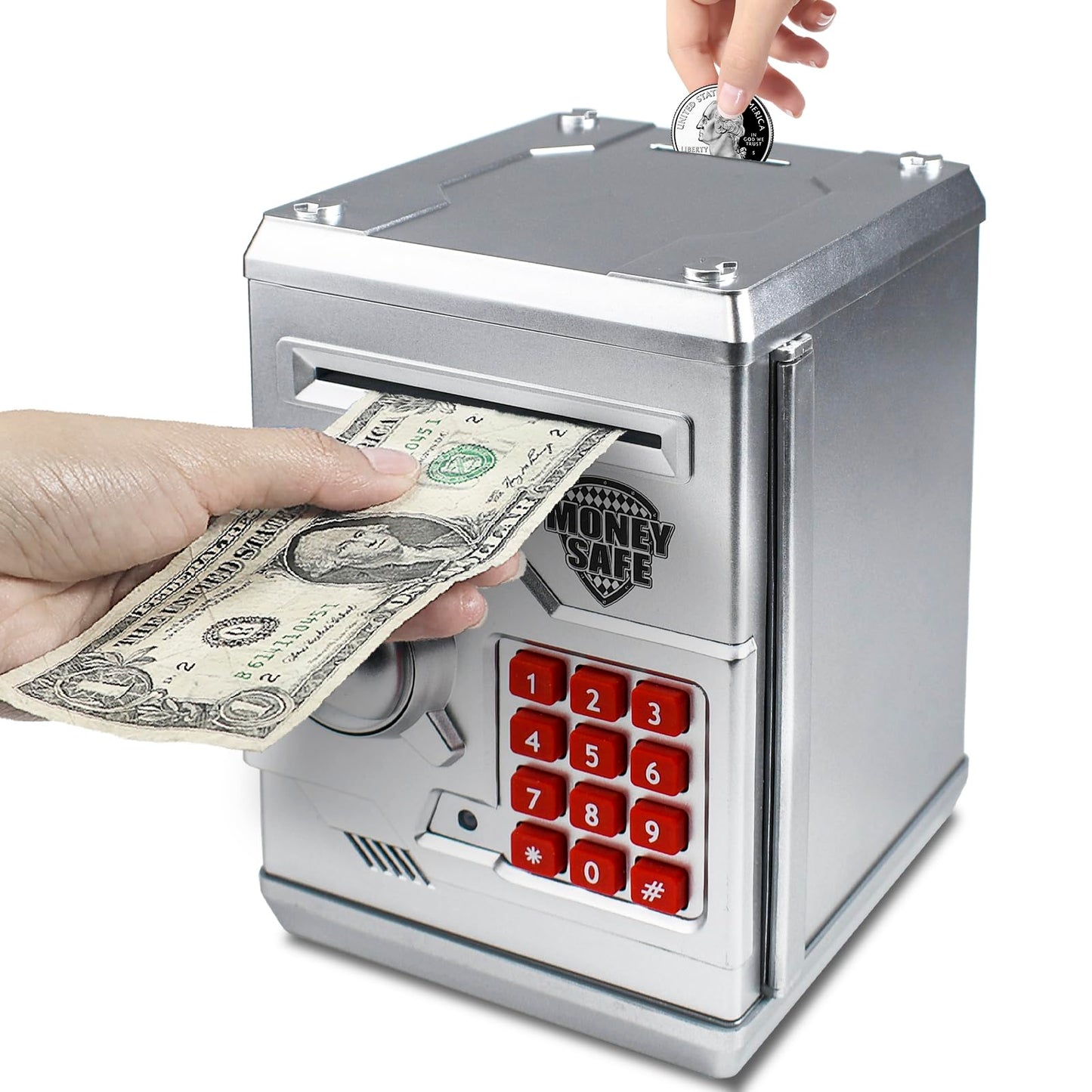 HUSAN Piggy Bank for Kids - Password-Protected Electronic Coin Bank (Silver)
