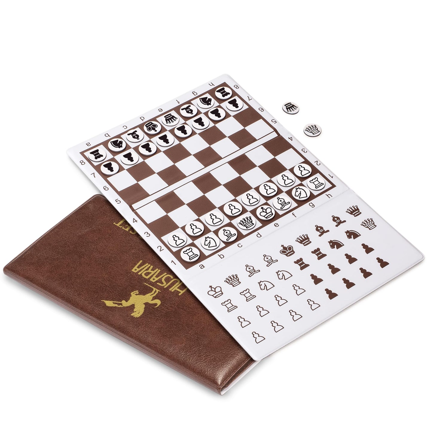 Husaria 8-Inch Magnetic Foldable Chess Wallet Set | Compact Travel Chess with Magnetic Pieces