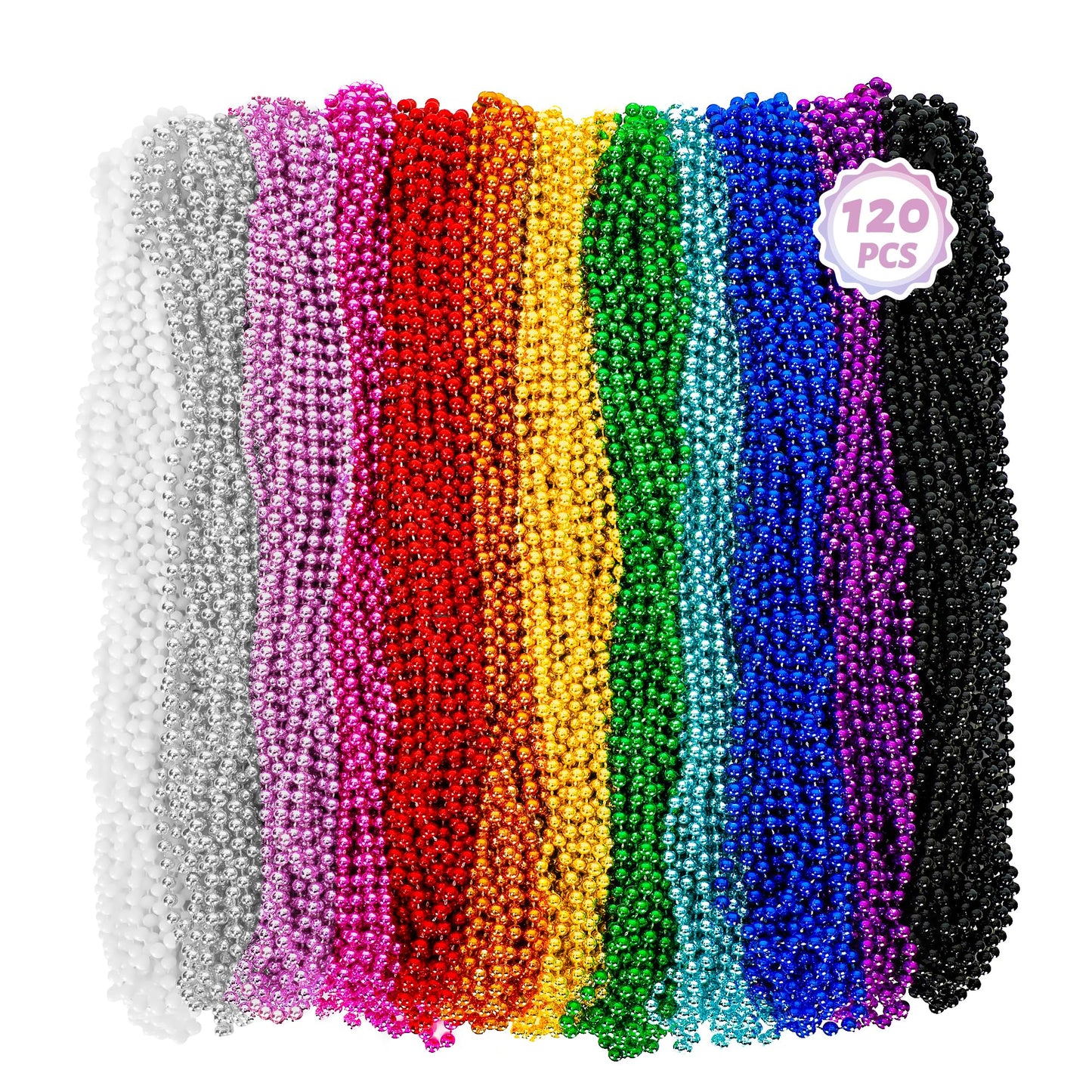 Huskein Bead Necklace 120PCS Mardi Gras Beads – 33-inch Colorful Necklaces for Parties & Parades
