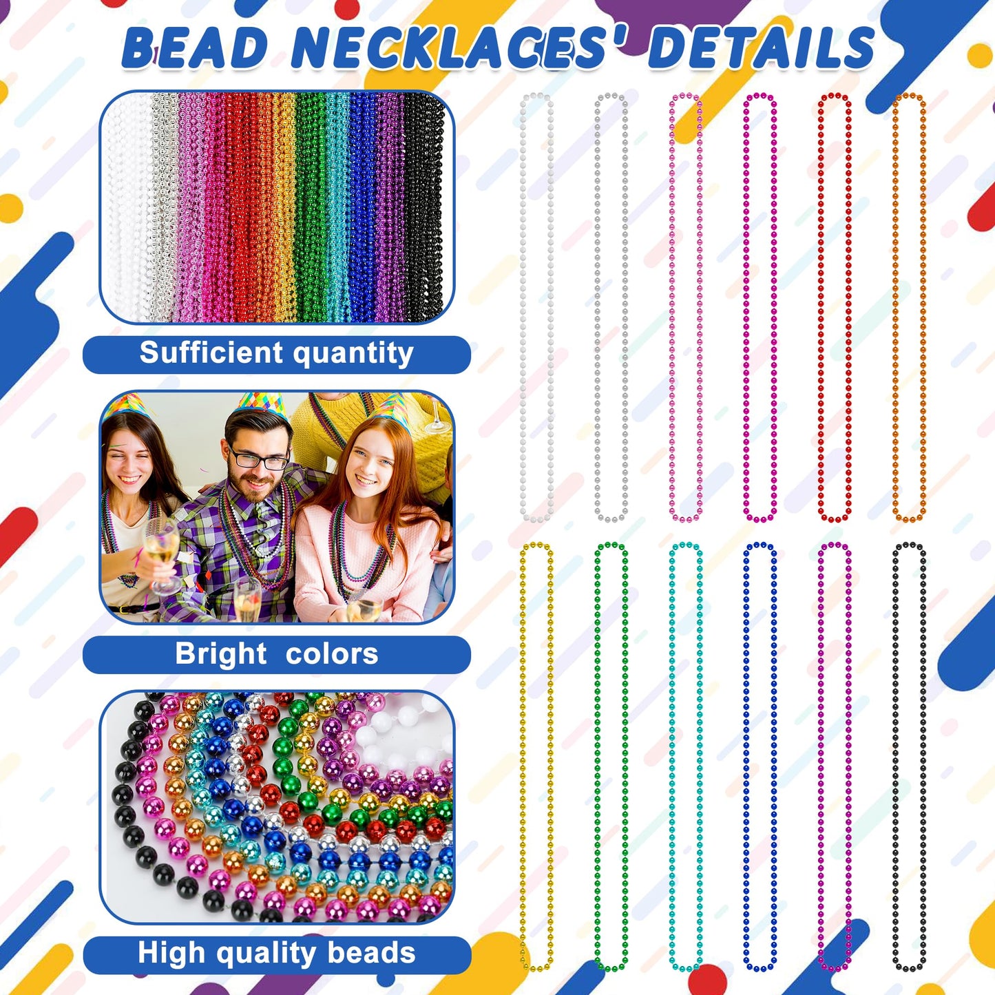 Huskein 200PCS Mardi Gras Beads – 33in Necklace, Colorful Party Bulk