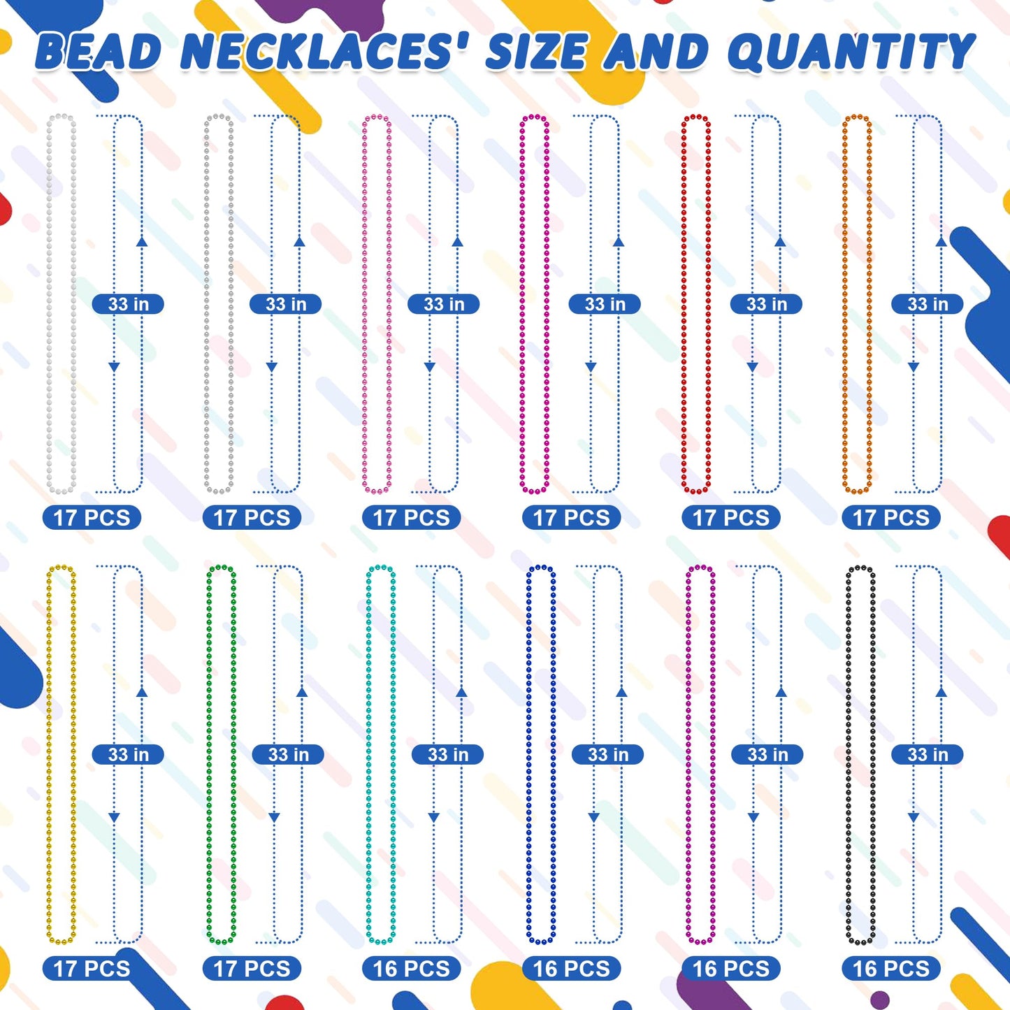 Huskein 200PCS Mardi Gras Beads – 33in Necklace, Colorful Party Bulk