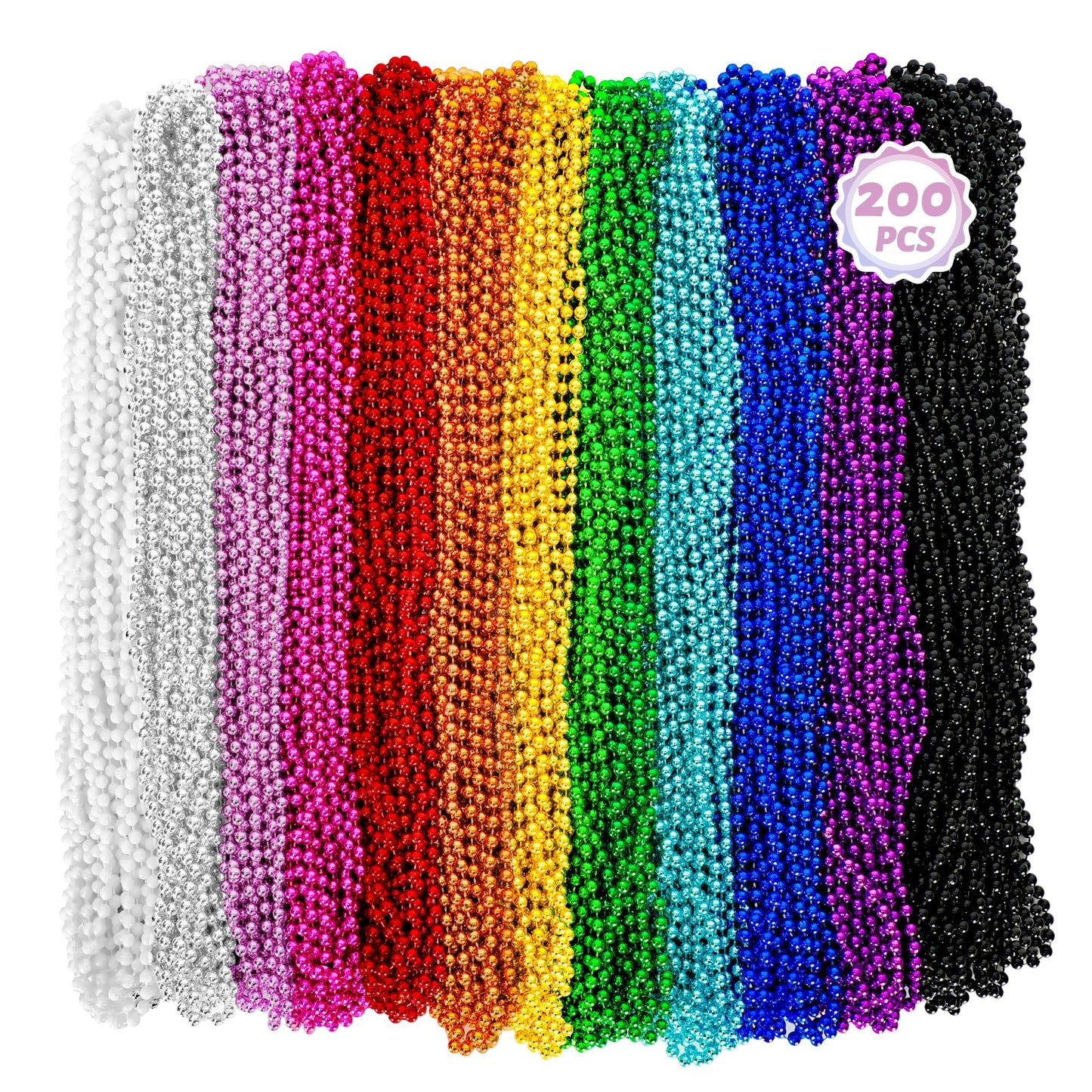 Huskein 200PCS Mardi Gras Beads – 33in Necklace, Colorful Party Bulk