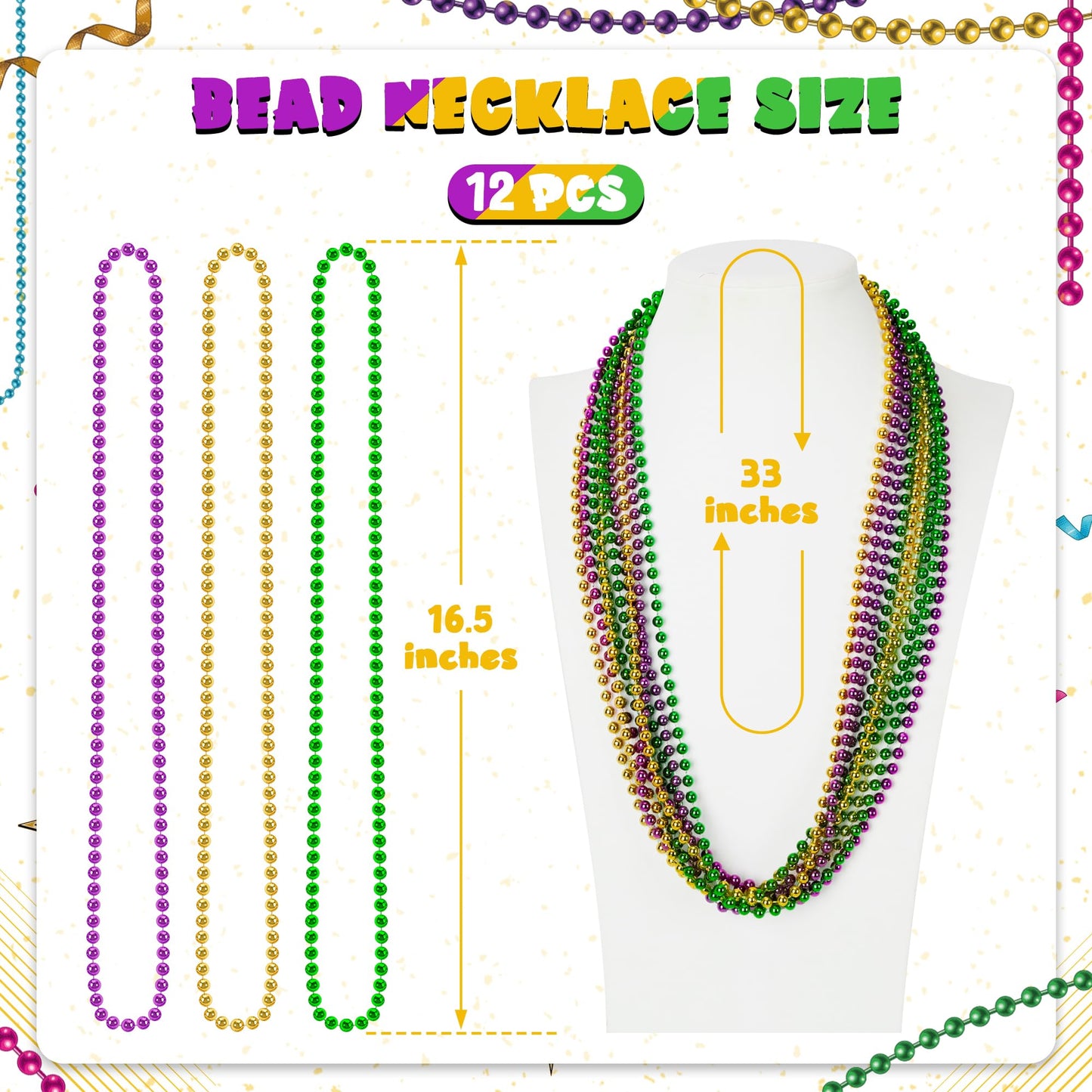Huskein 12-Pack Mardi Gras Beads Necklaces – 33-inch Purple Green Gold Carnival Accessories