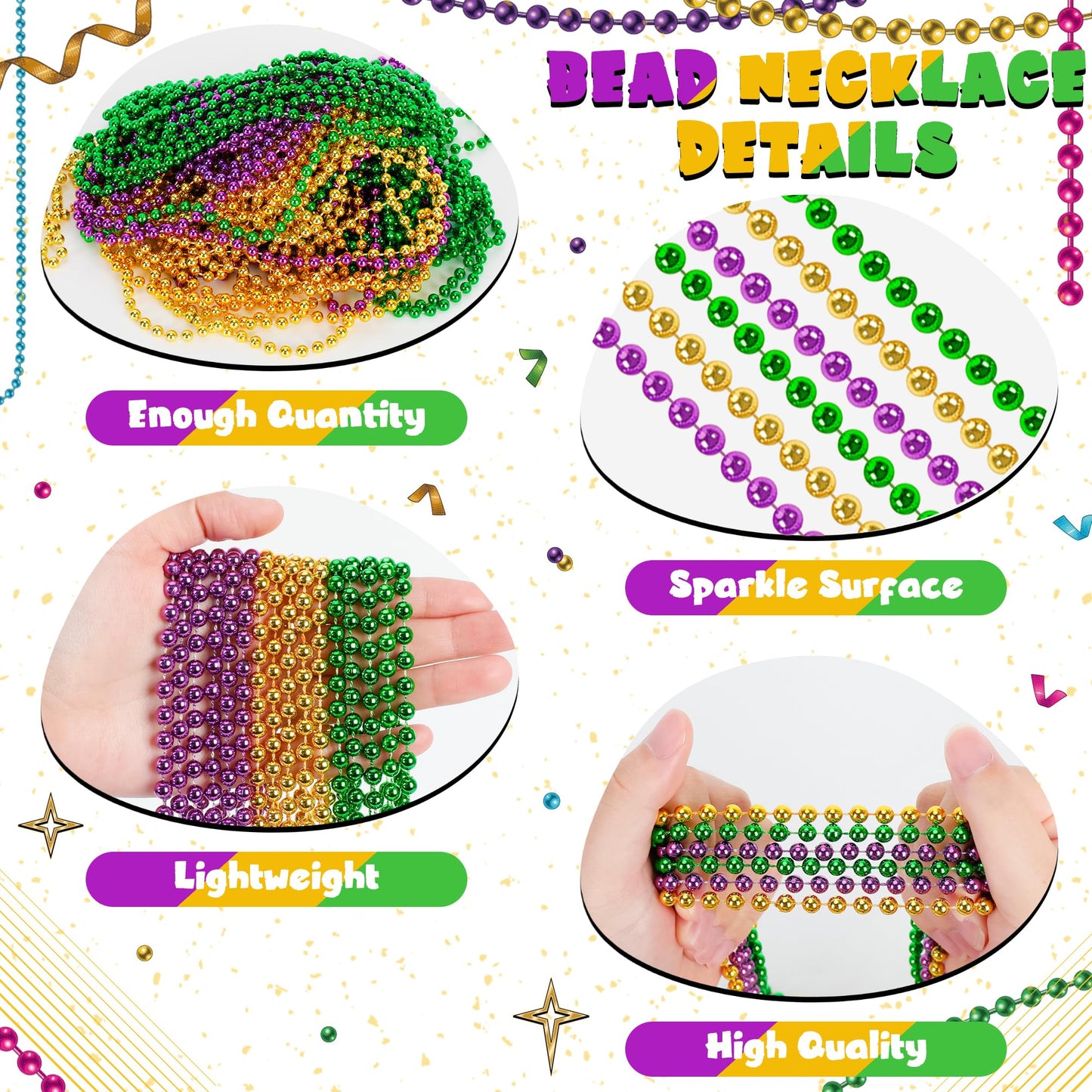 Huskein 12-Pack Mardi Gras Beads Necklaces – 33-inch Purple Green Gold Carnival Accessories
