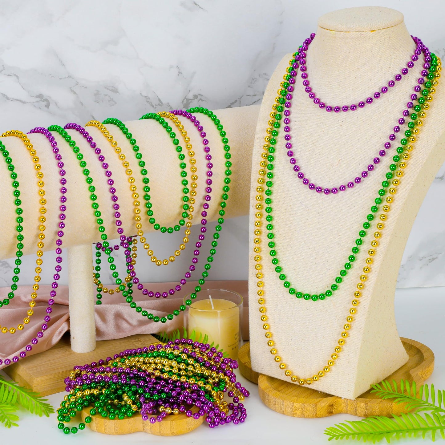 Huskein 12-Pack Mardi Gras Beads Necklaces – 33-inch Purple Green Gold Carnival Accessories