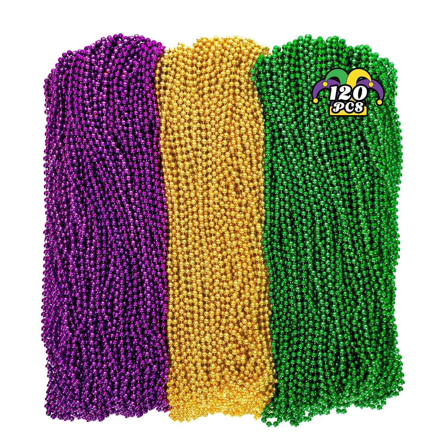 Huskein 120PCS Mardi Gras Beads – 33\" Beaded Necklaces in Purple Gold Green