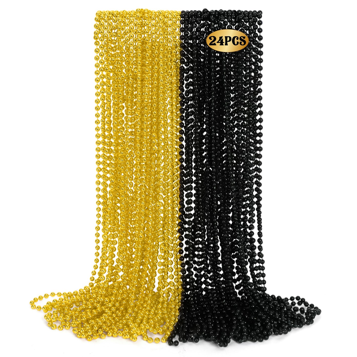 Huskein Mardi Gras Beads 24-Piece - Black Gold 33-Inch Beaded Necklaces (Bundle)