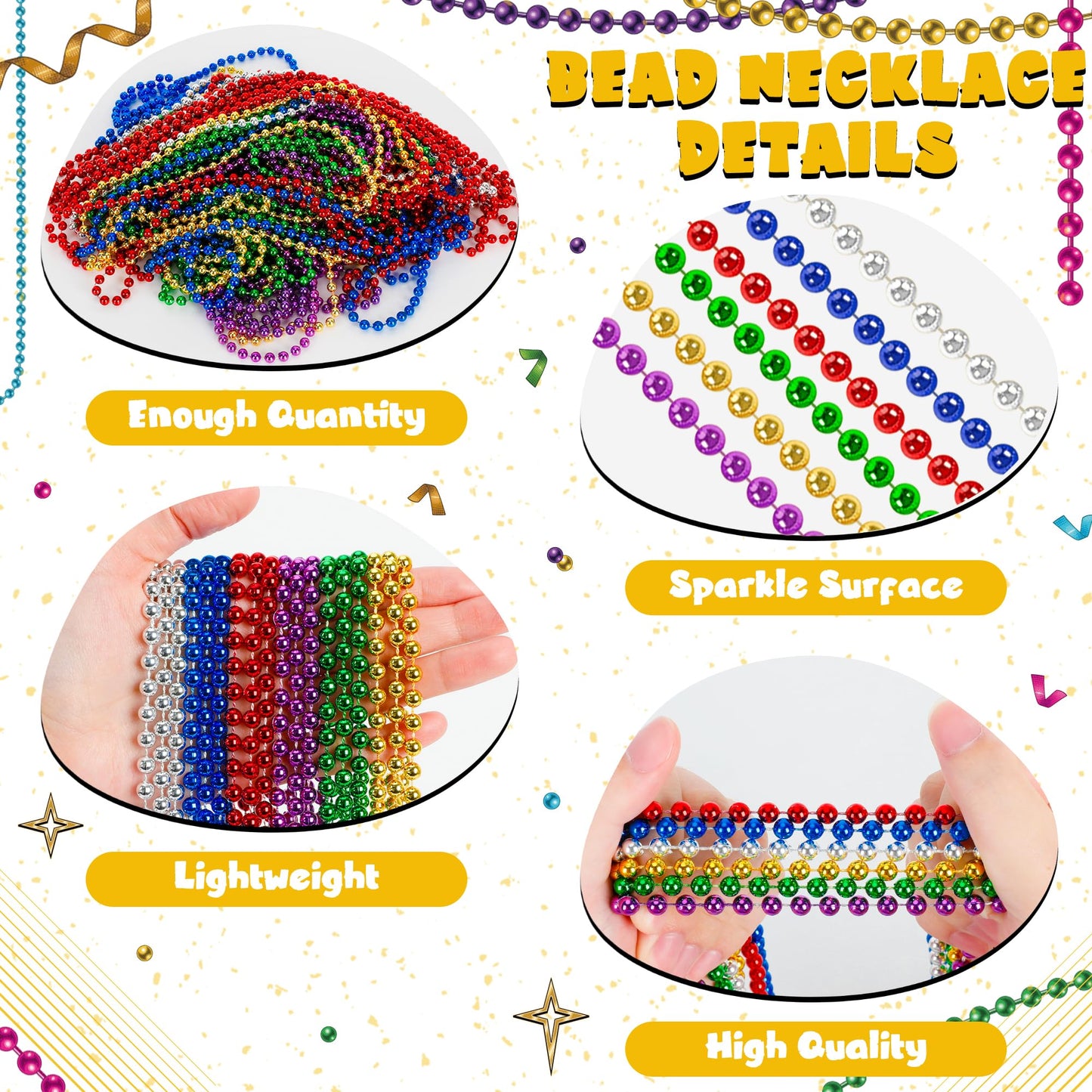 Huskein 12 PCS Mardi Gras Beads Necklaces – 33-inch 6-Color Beaded Set for Parades and Parties