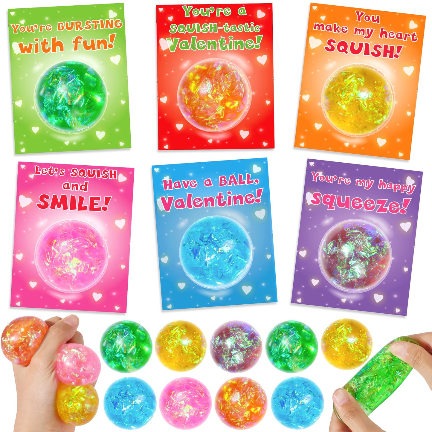 Huyamap 24-Pack Valentines Day Stress Balls with Cards & Bags – Classroom Gift Favors