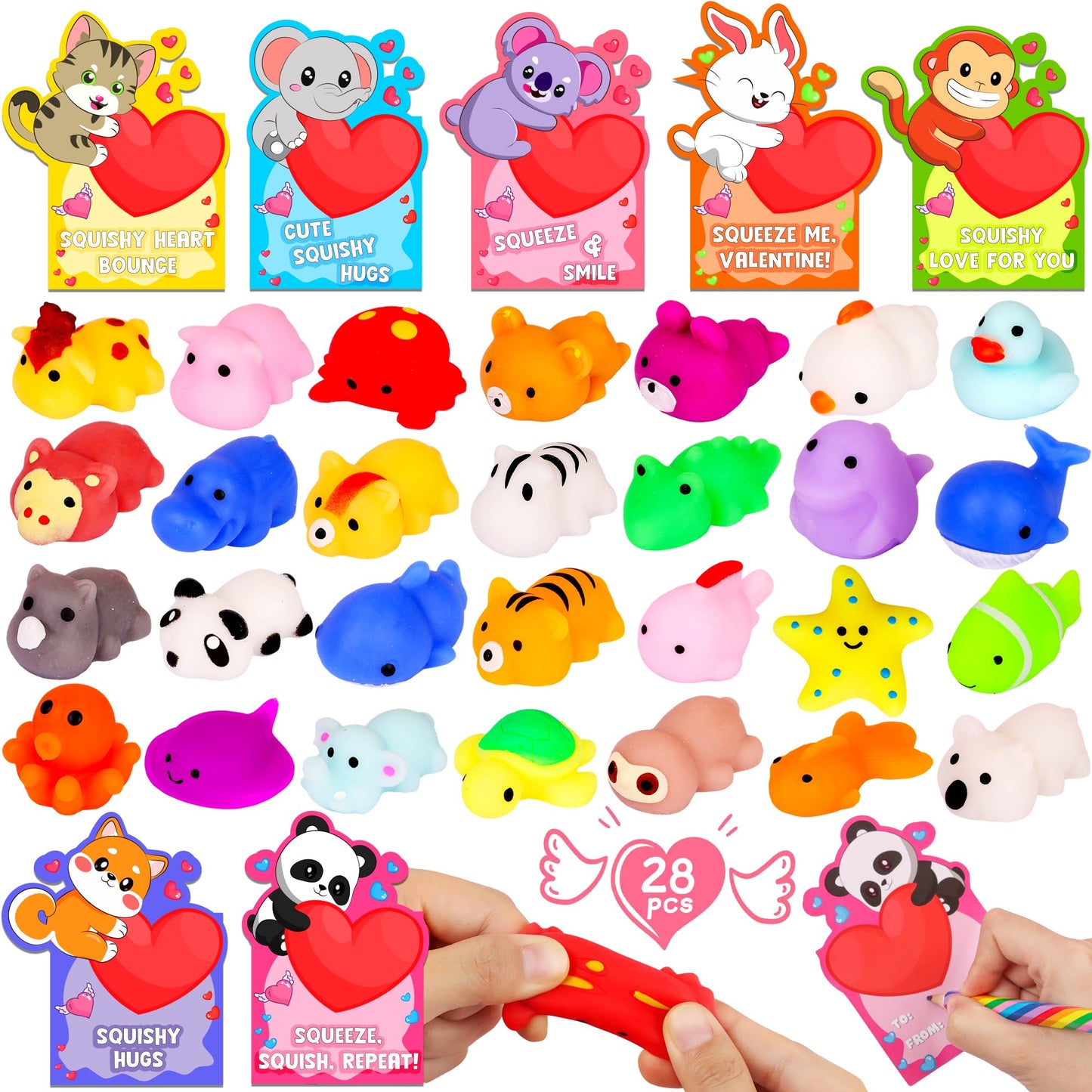Huyamap 28 Pack Kids Valentines Day Cards with Mochi Squishies – Classroom Gifts