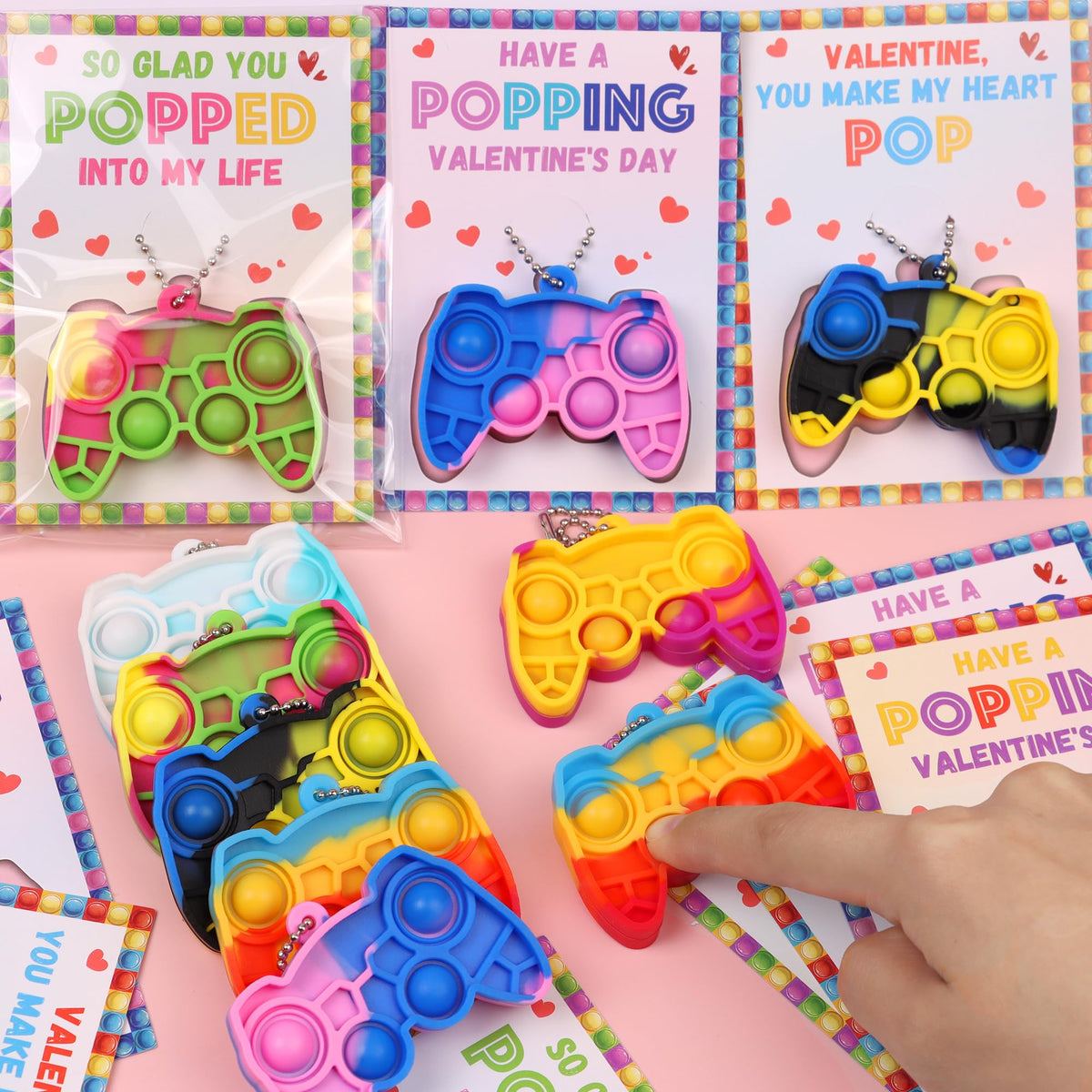 Huyamap 24-Pack Kids Valentines Day Cards with Mini Pop Fidget Keychains – Classroom Gifts