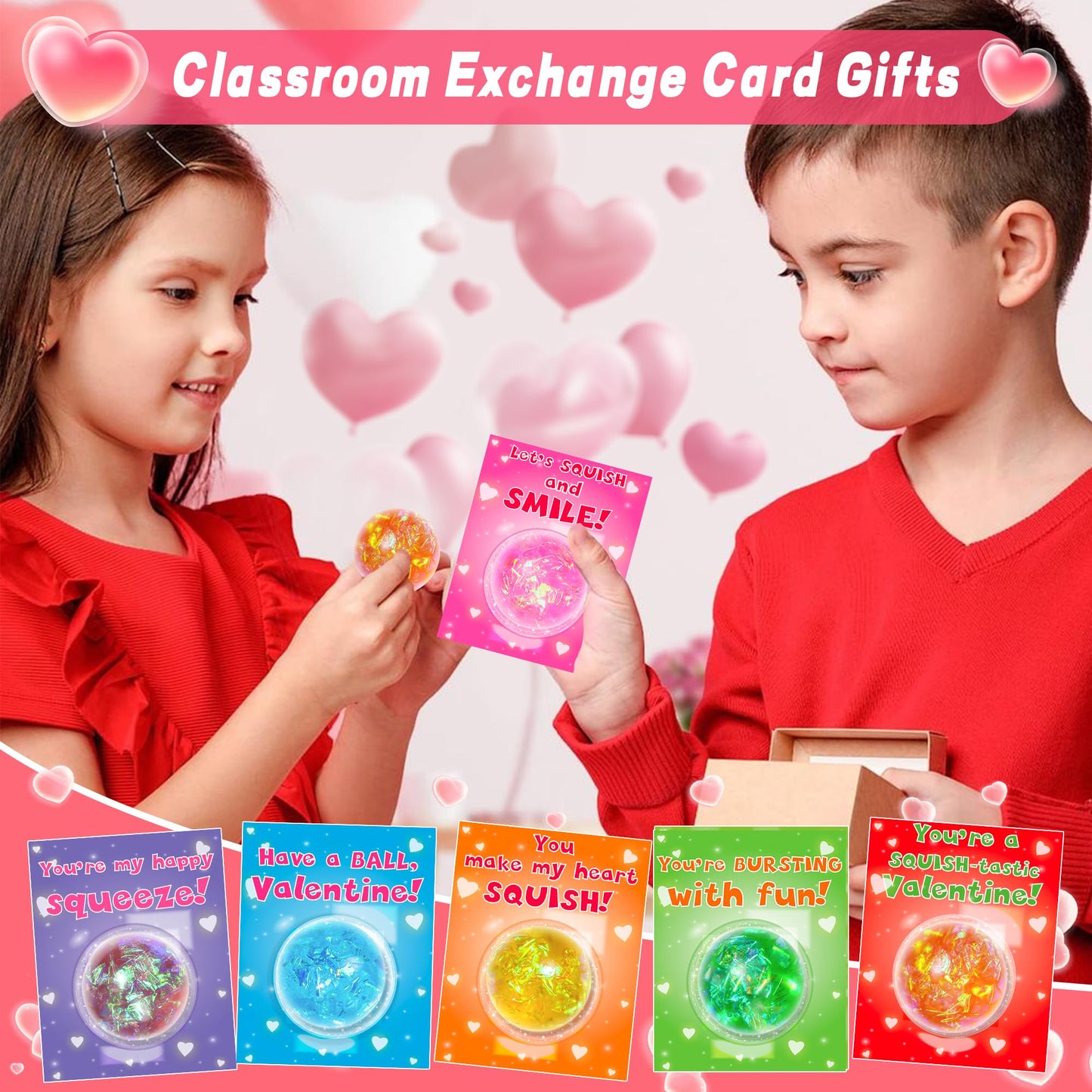 Huyamap 24-Pack Valentines Day Stress Balls with Cards & Bags – Classroom Gift Favors