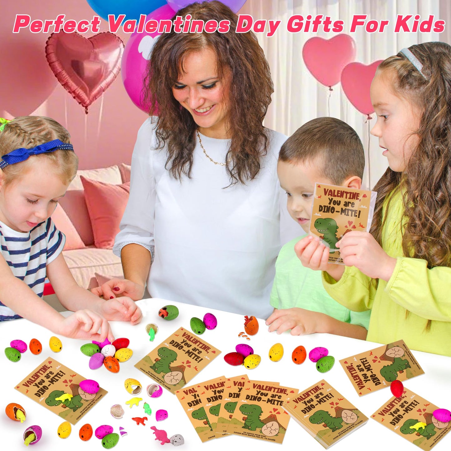 Huyamap 28-Pack Valentine’s Day Gifts for Kids: Dinosaur Egg Hatch Toys with Cards & Party Favors