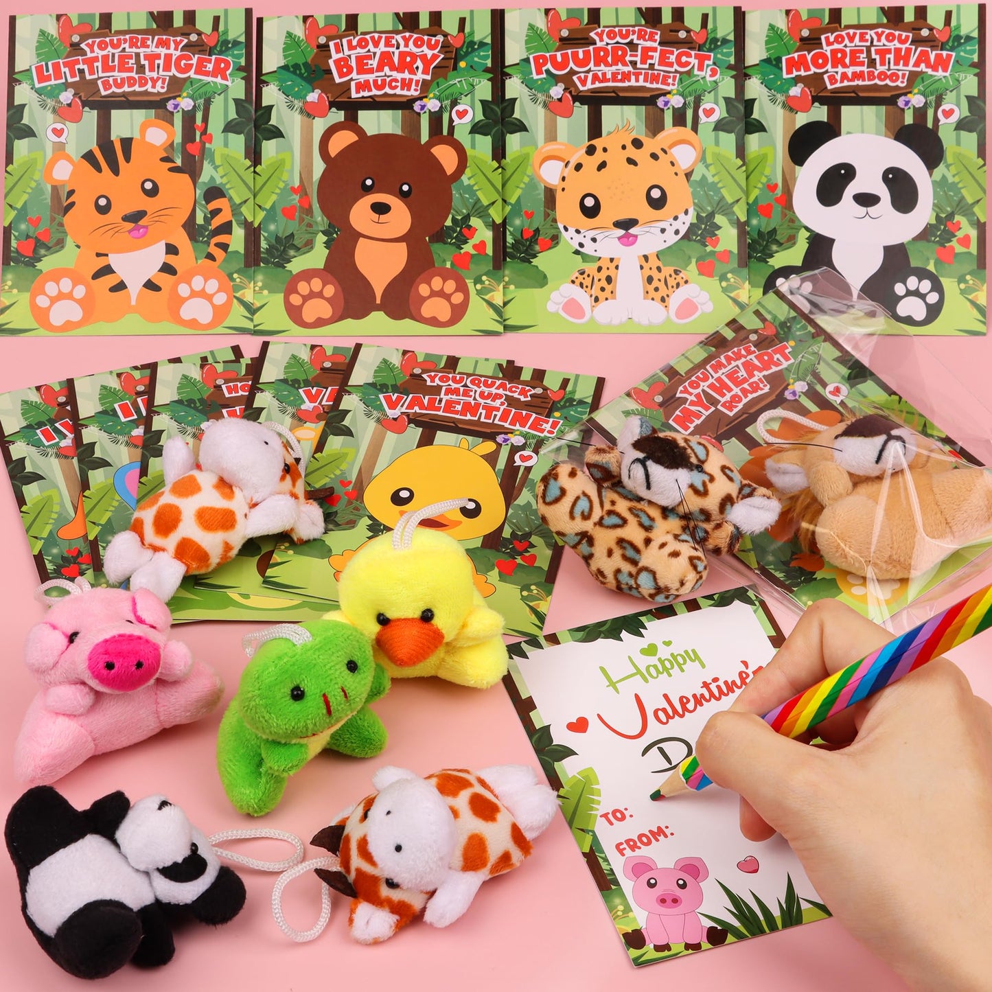 Huyamap 24-Pack Valentine Plush Toys with Cards for Kids Classroom Gifts