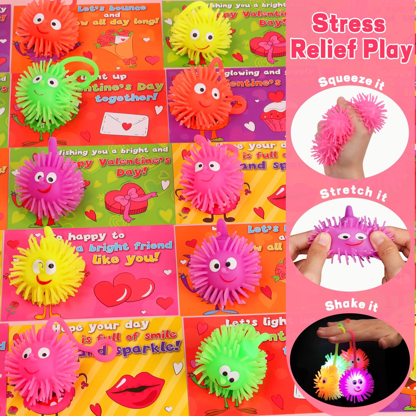 Huyamap 24-Pack Valentines LED Puffer Balls + Cards & Gift Bags | Classroom Gifts
