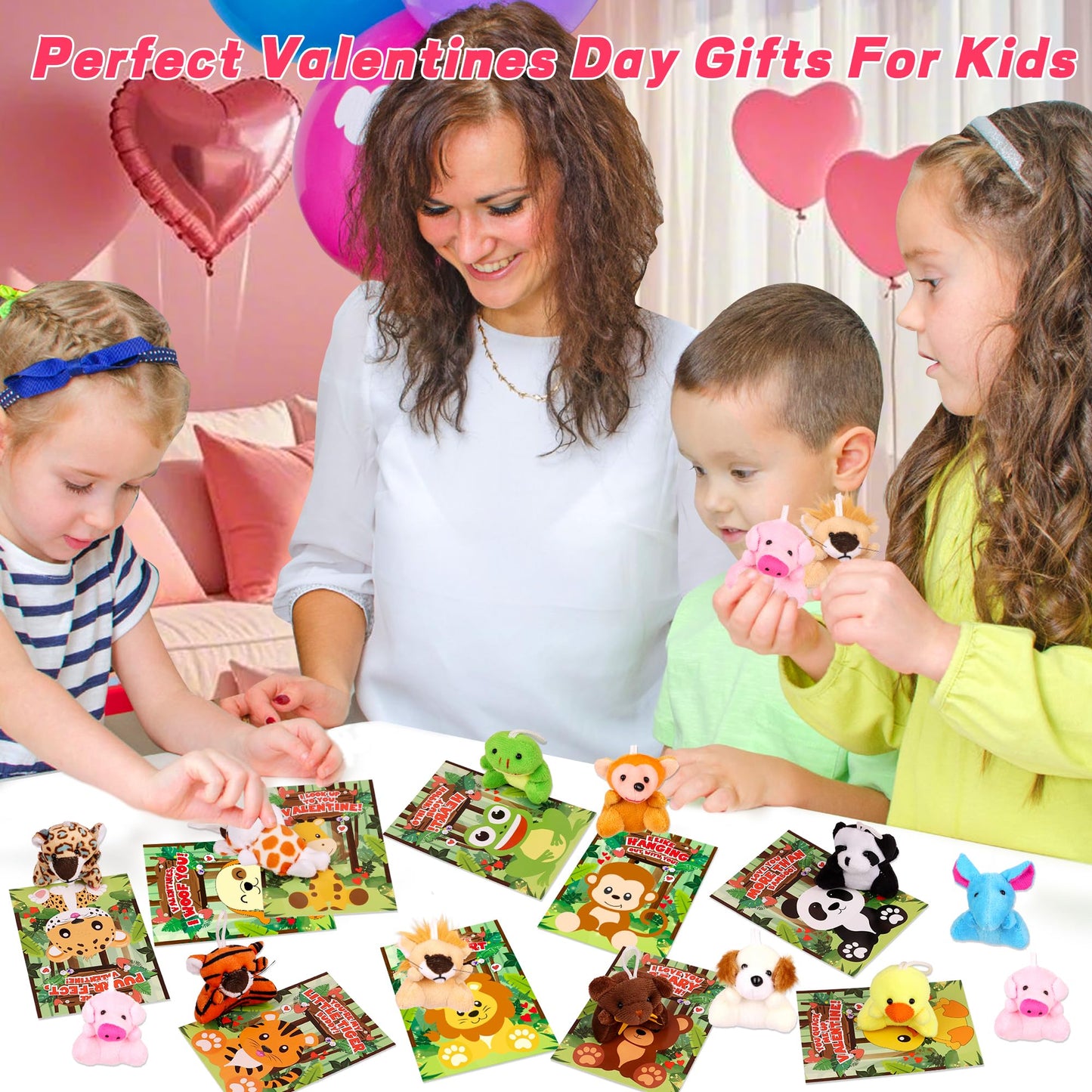 Huyamap 24-Pack Valentine Plush Toys with Cards for Kids Classroom Gifts