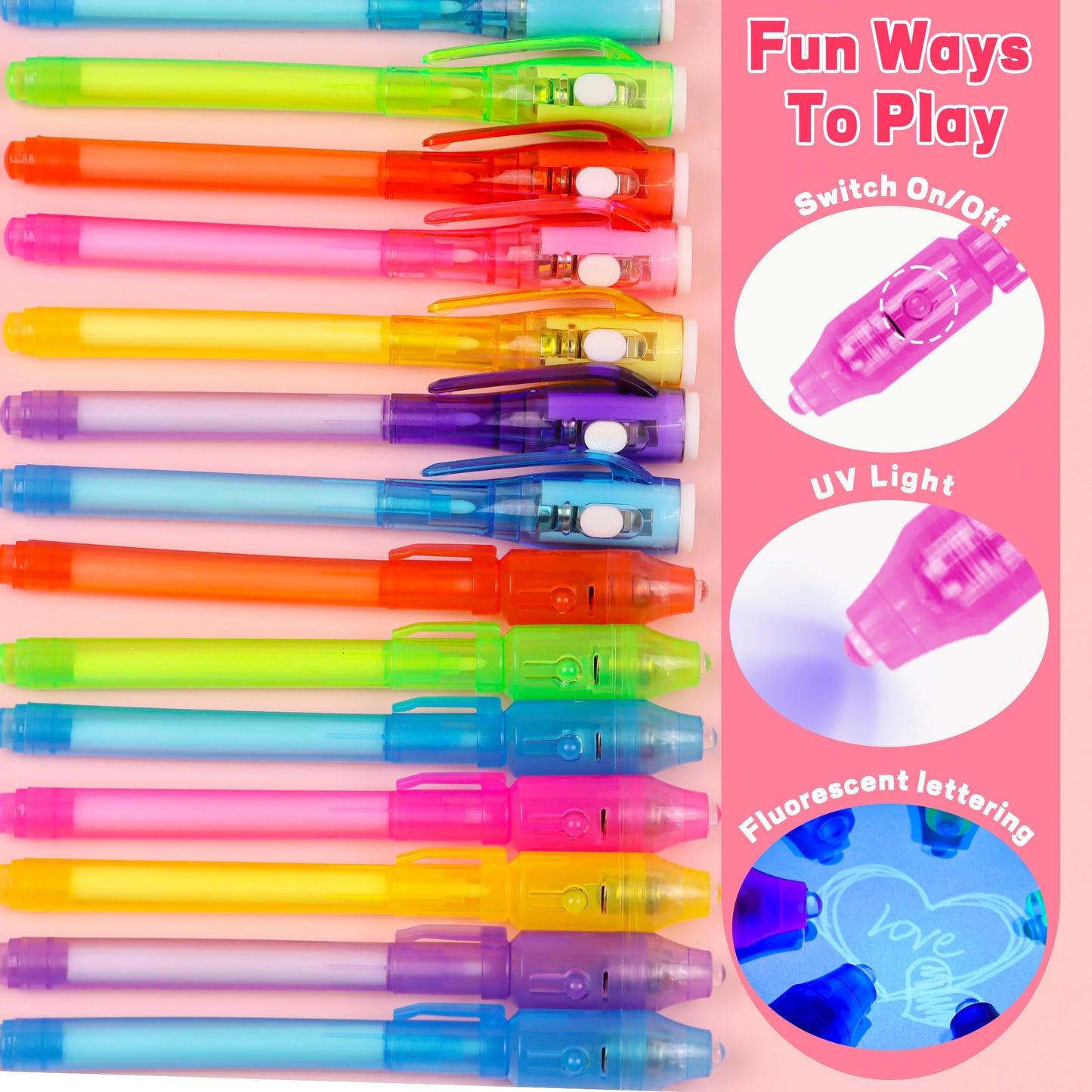 Huyamap 24-Pack Valentines Day Kids Classroom Gift Set | LED Invisible Ink Pens, Animal Detective Cards & Gift Bags