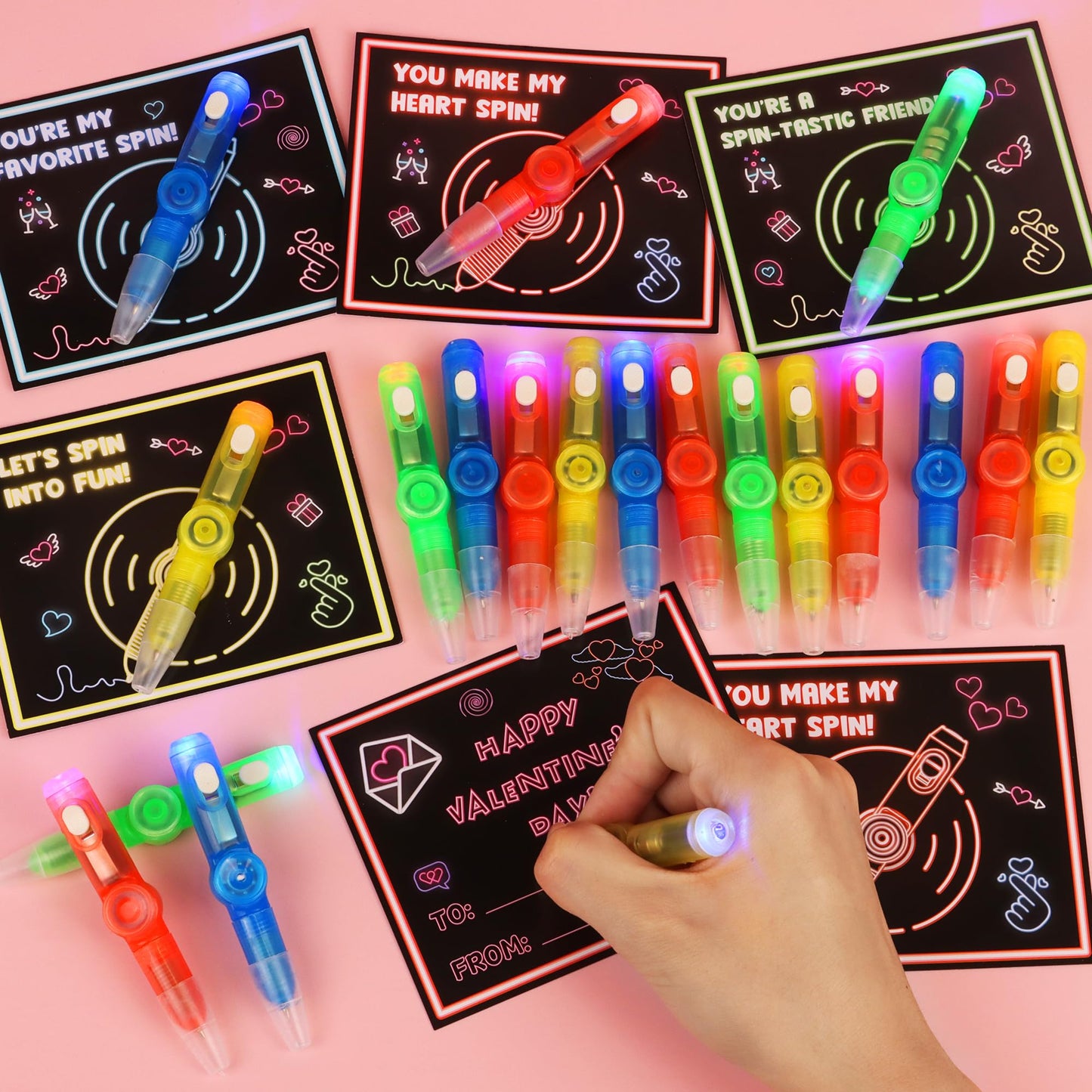 Huyamap 24-Pack Valentines Fidget Pens with Cards for Kids Class Gifts