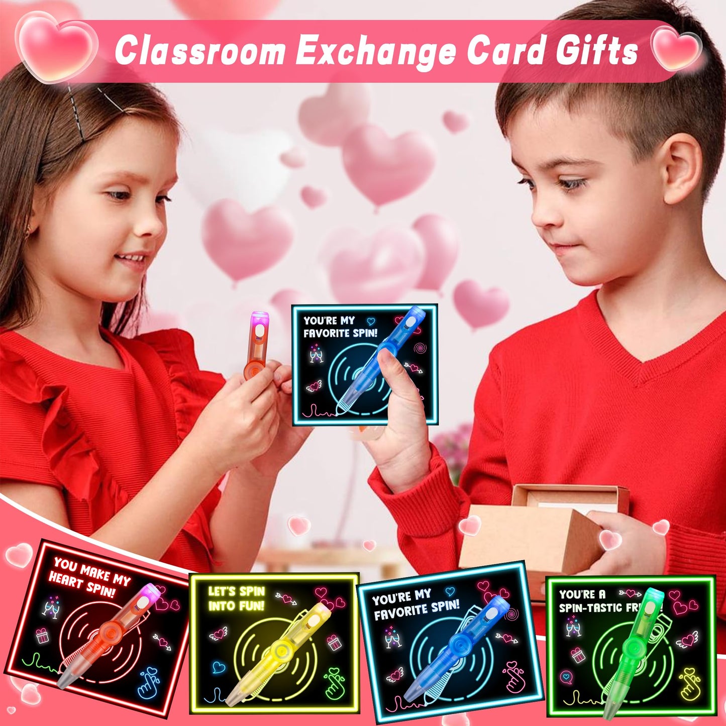 Huyamap 24-Pack Valentines Fidget Pens with Cards for Kids Class Gifts