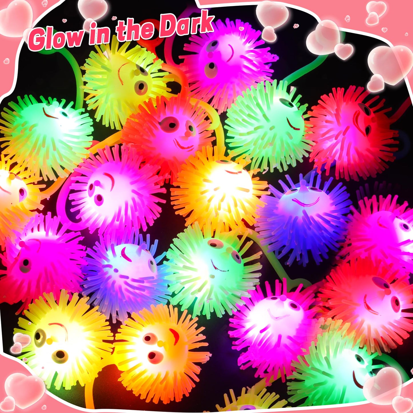 Huyamap 24-Pack Valentines LED Puffer Balls + Cards & Gift Bags | Classroom Gifts