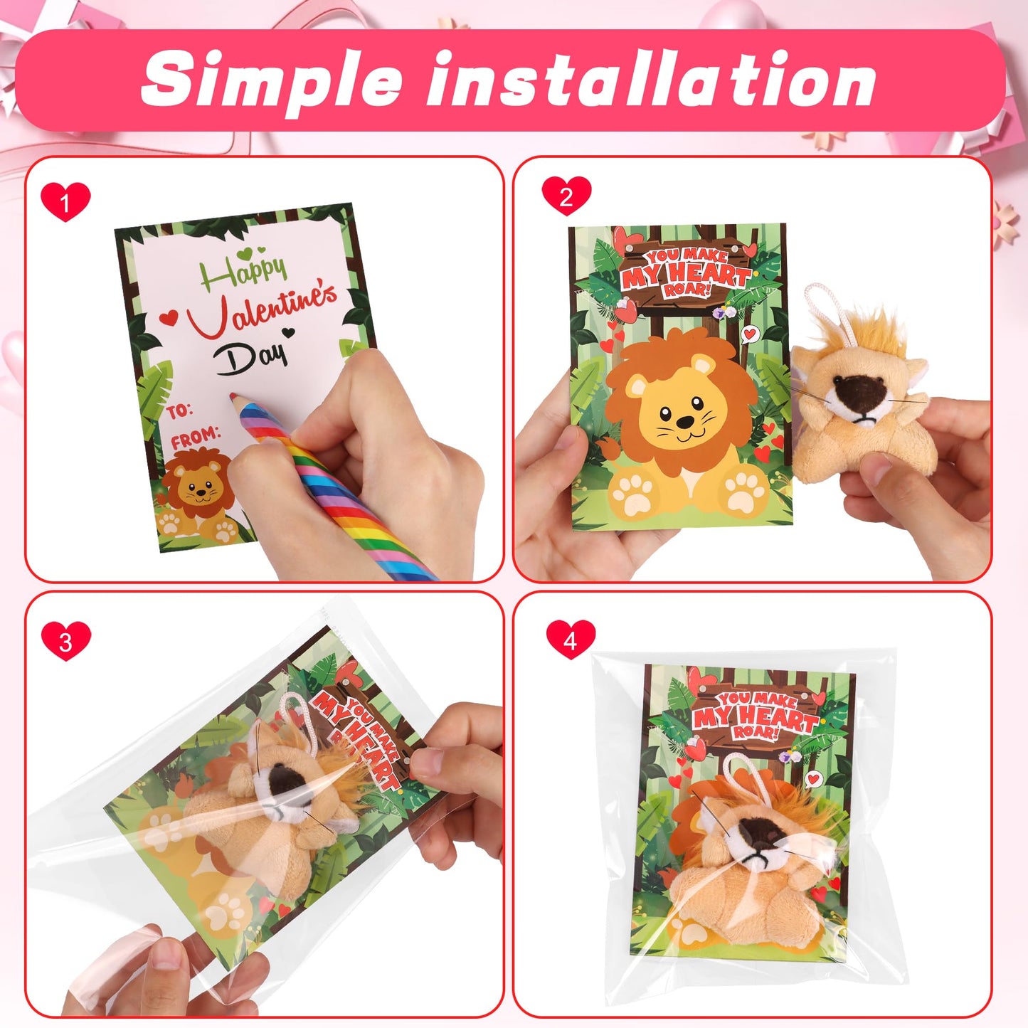 Huyamap 24-Pack Valentine Plush Toys with Cards for Kids Classroom Gifts