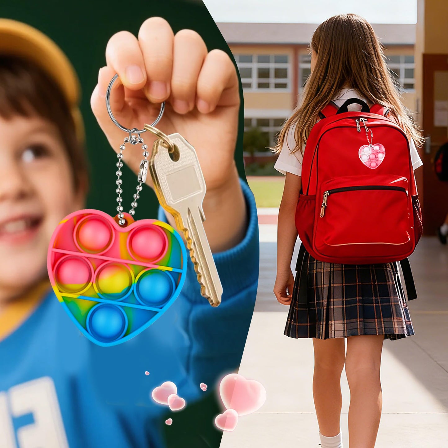 Huyamap 24-Pack Kids Valentines Day Cards with Mini Pop Fidget Keychains