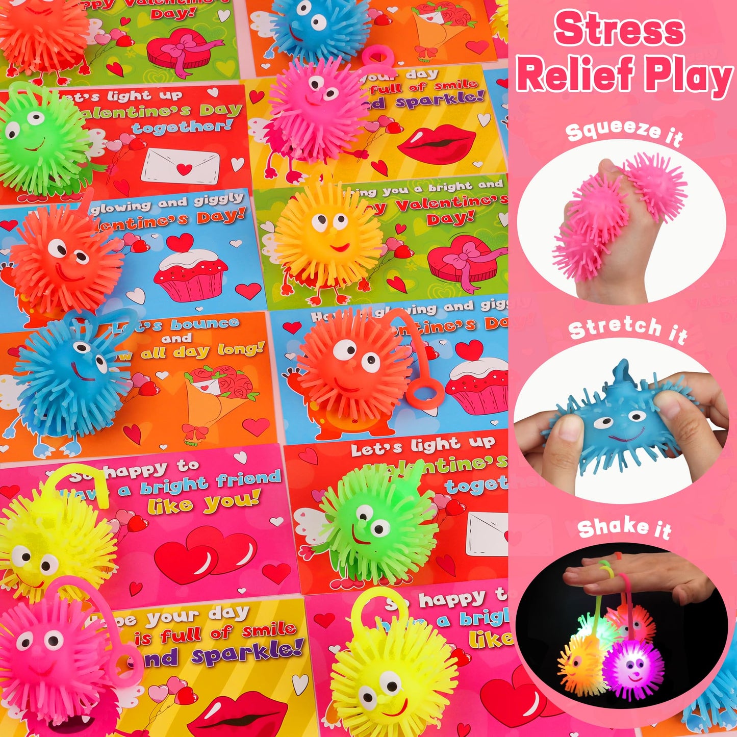 Huyamap 24-Pack LED Puffer Balls with Valentine Cards – Classroom Gifts & Party Favors