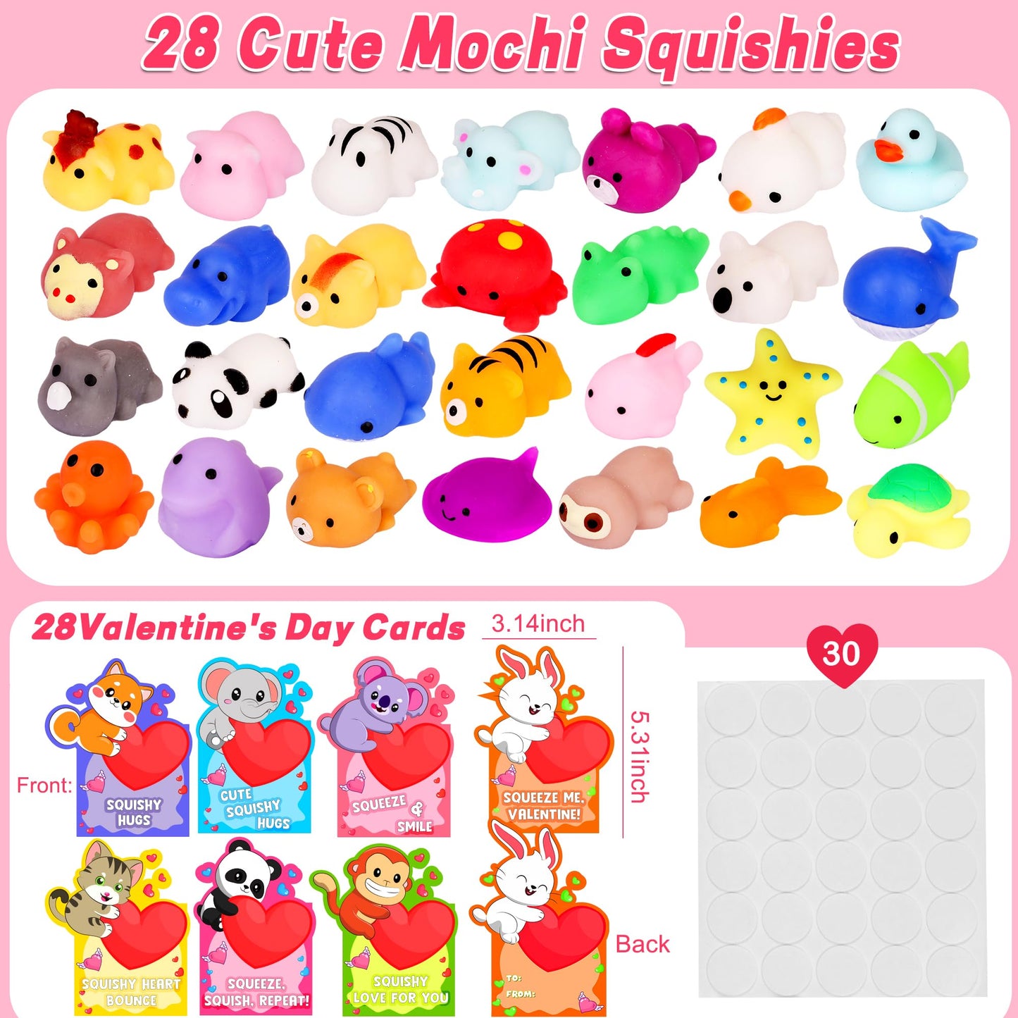 Huyamap 28 Pack Kids Valentines Day Cards with Mochi Squishies – Classroom Gifts