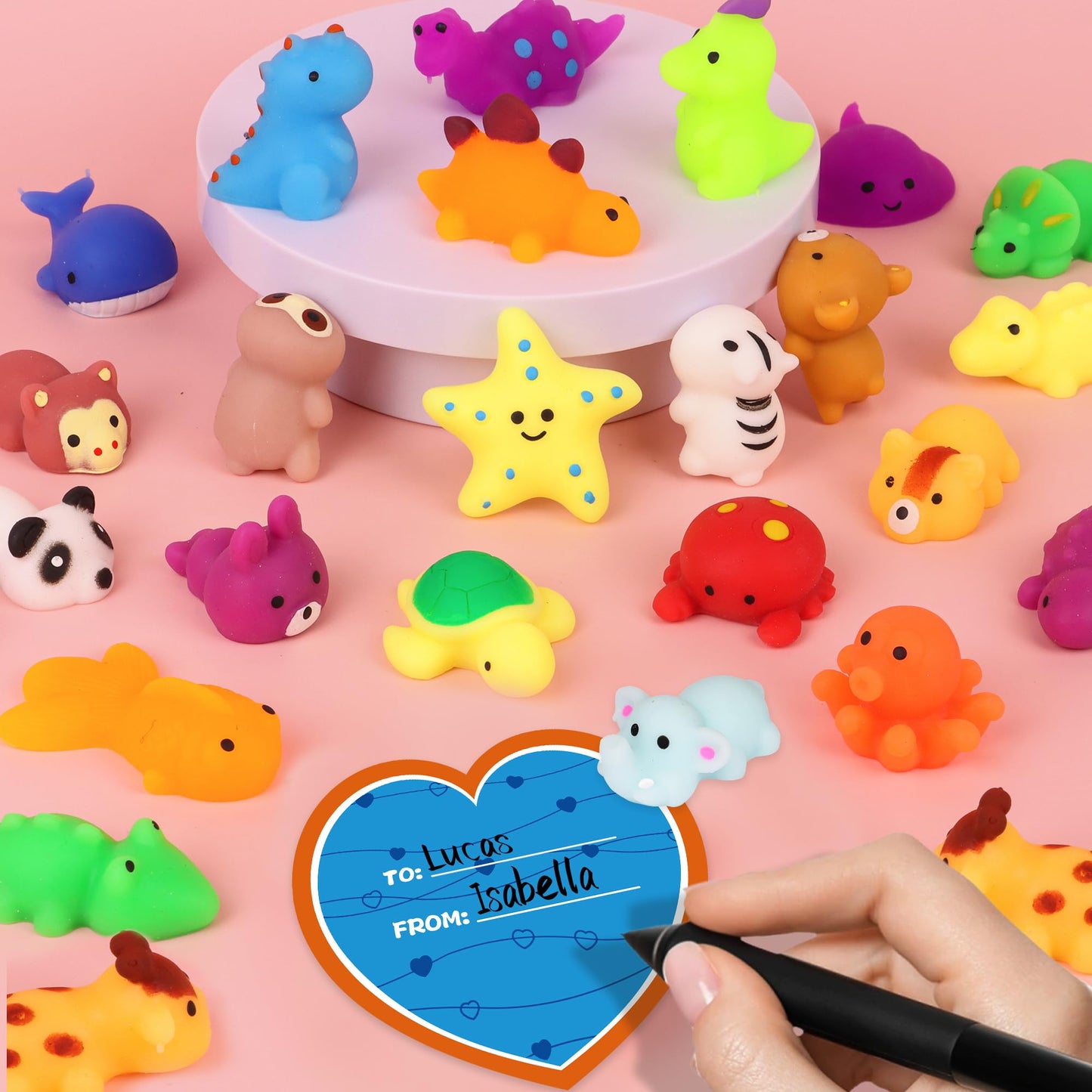 Huyamap 28-Pack Valentines Gifts for Kids – Mochi Squishies, Heart Cards & Classroom Favors
