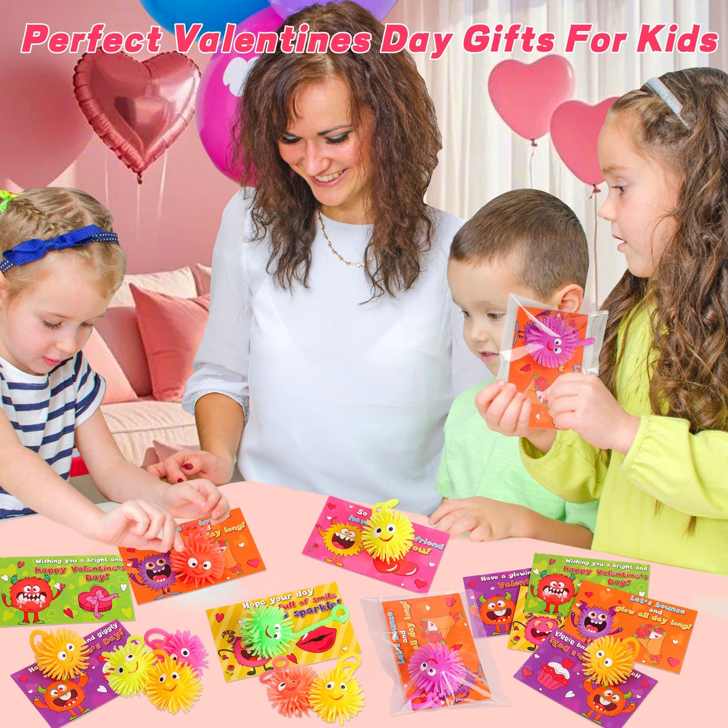 Huyamap 24-Pack Valentines LED Puffer Balls + Cards & Gift Bags | Classroom Gifts