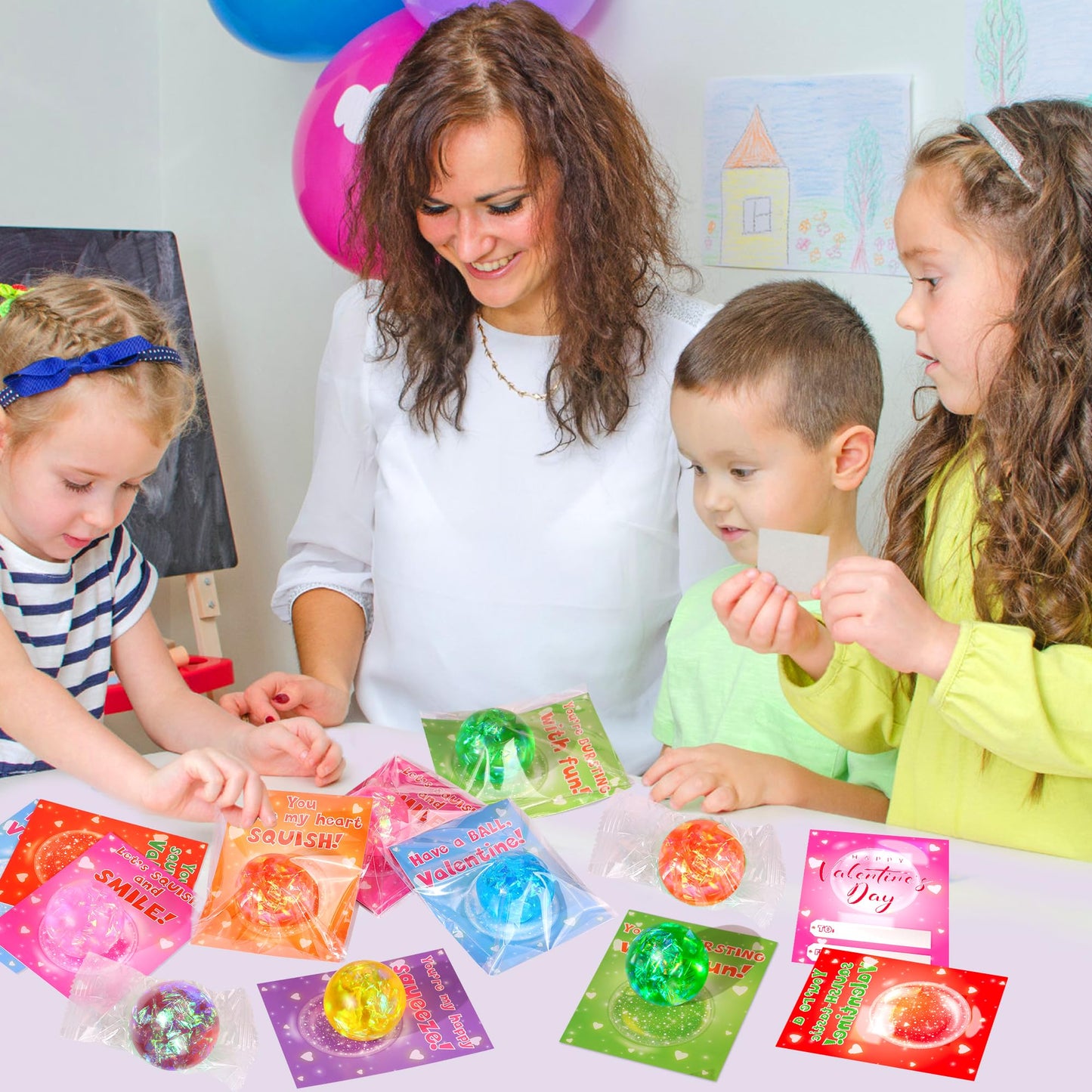 Huyamap 24-Pack Valentines Day Stress Balls with Cards & Bags – Classroom Gift Favors