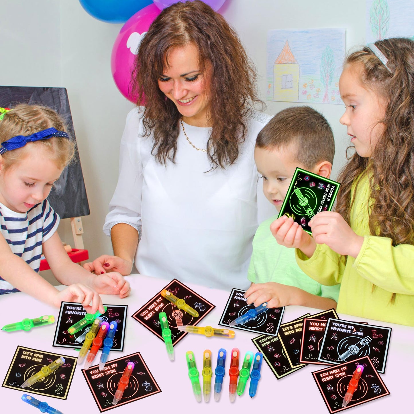 Huyamap 24-Pack Valentines Fidget Pens with Cards for Kids Class Gifts