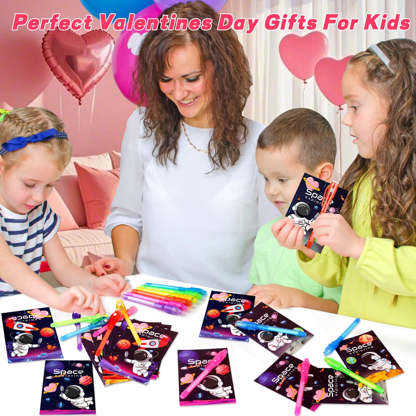 Huyamap 24 Pack Valentines Day Gifts for Kids – LED Invisible Ink Pens & Galaxy Cards