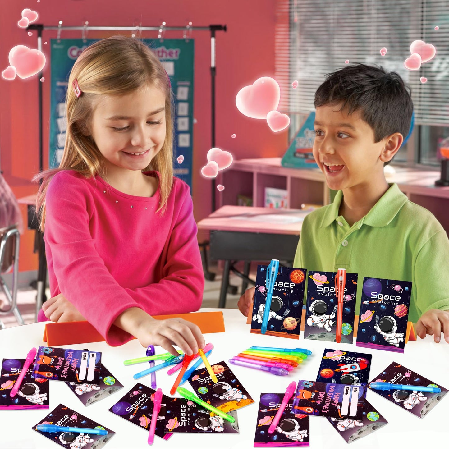 Huyamap 24 Pack Valentines Day Gifts for Kids – LED Invisible Ink Pens & Galaxy Cards