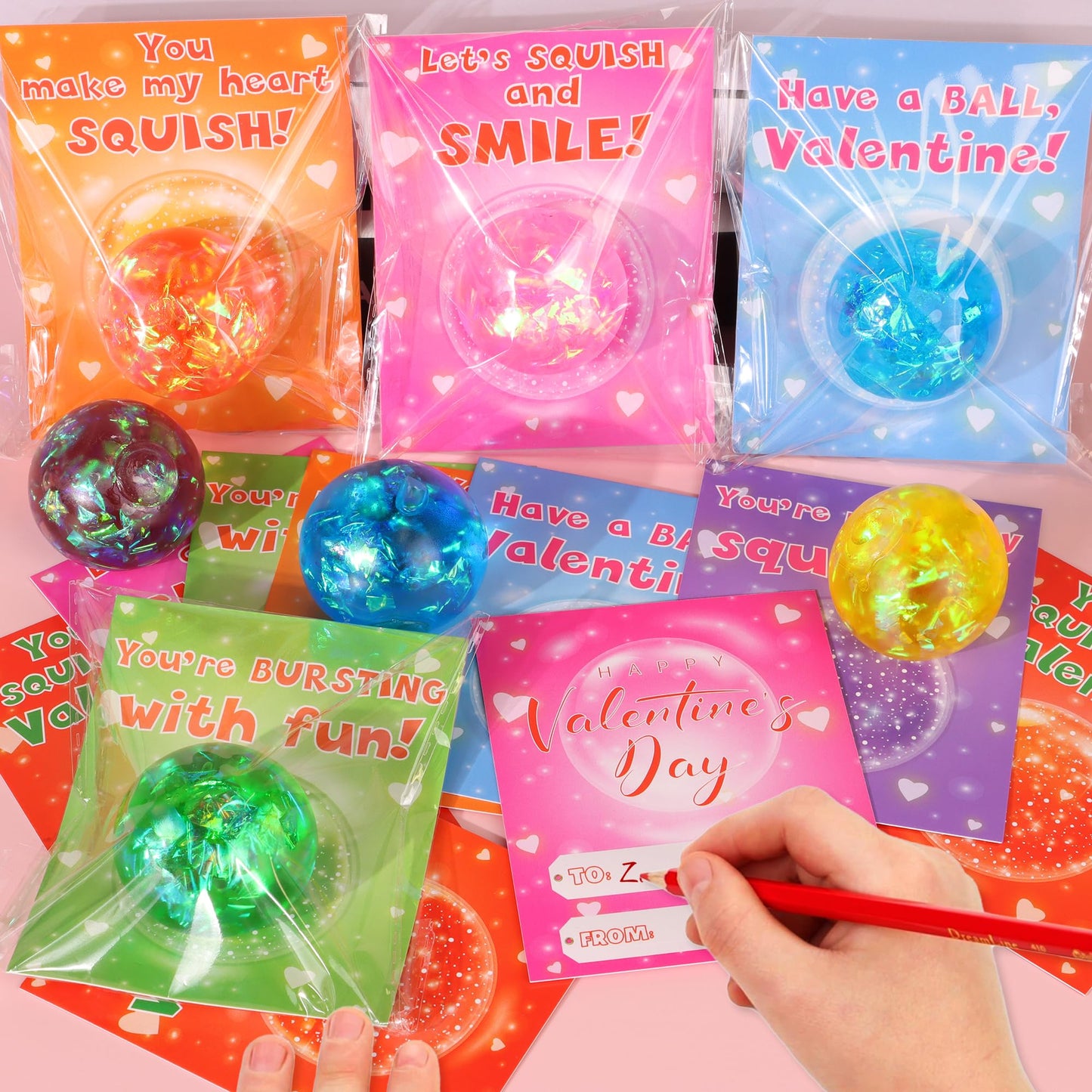 Huyamap 24-Pack Valentines Day Stress Balls with Cards & Bags – Classroom Gift Favors